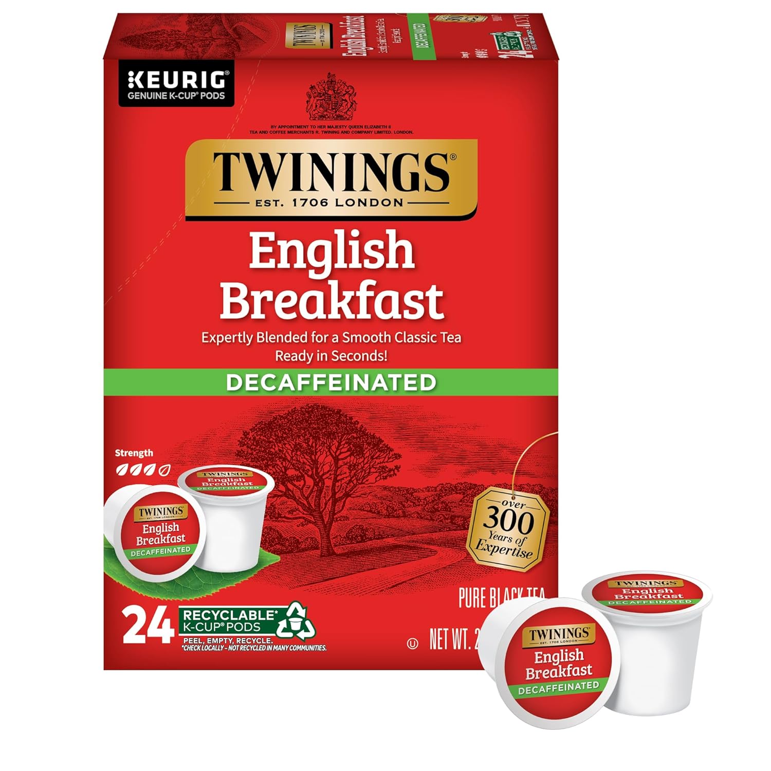 Twinings English Breakfast Black Tea K-Cup Pods for Keurig, 24 Count (Pack of 1), Smooth, Flavourful, Robust, Caffeinated, Enjoy Hot or Iced | Packaging May Vary