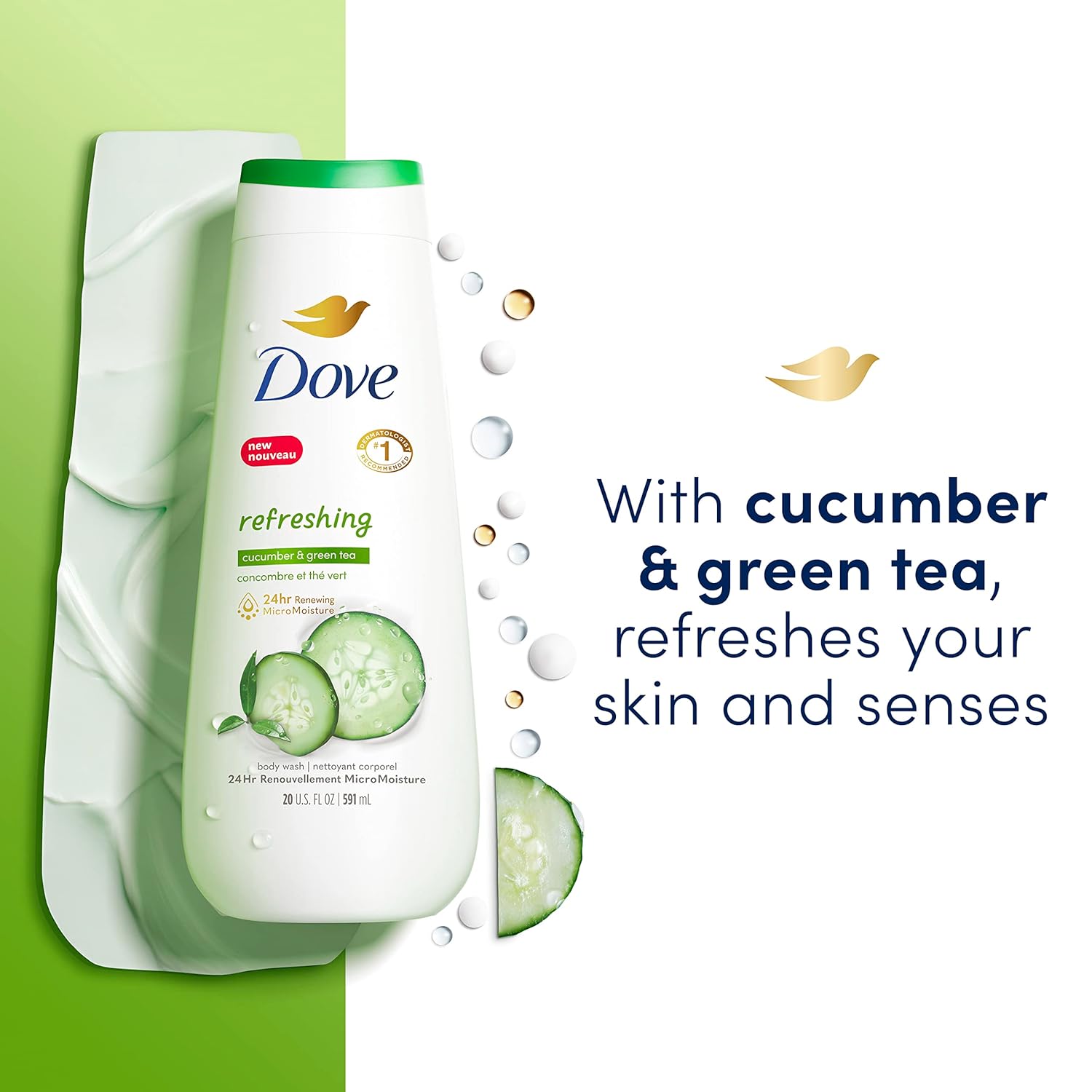 Dove Body Wash with Pump Refreshing Cucumber and Green Tea 3 Count Refreshes Skin Cleanser That Effectively Washes Away Bacteria While Nourishing Your Skin 30.6 oz