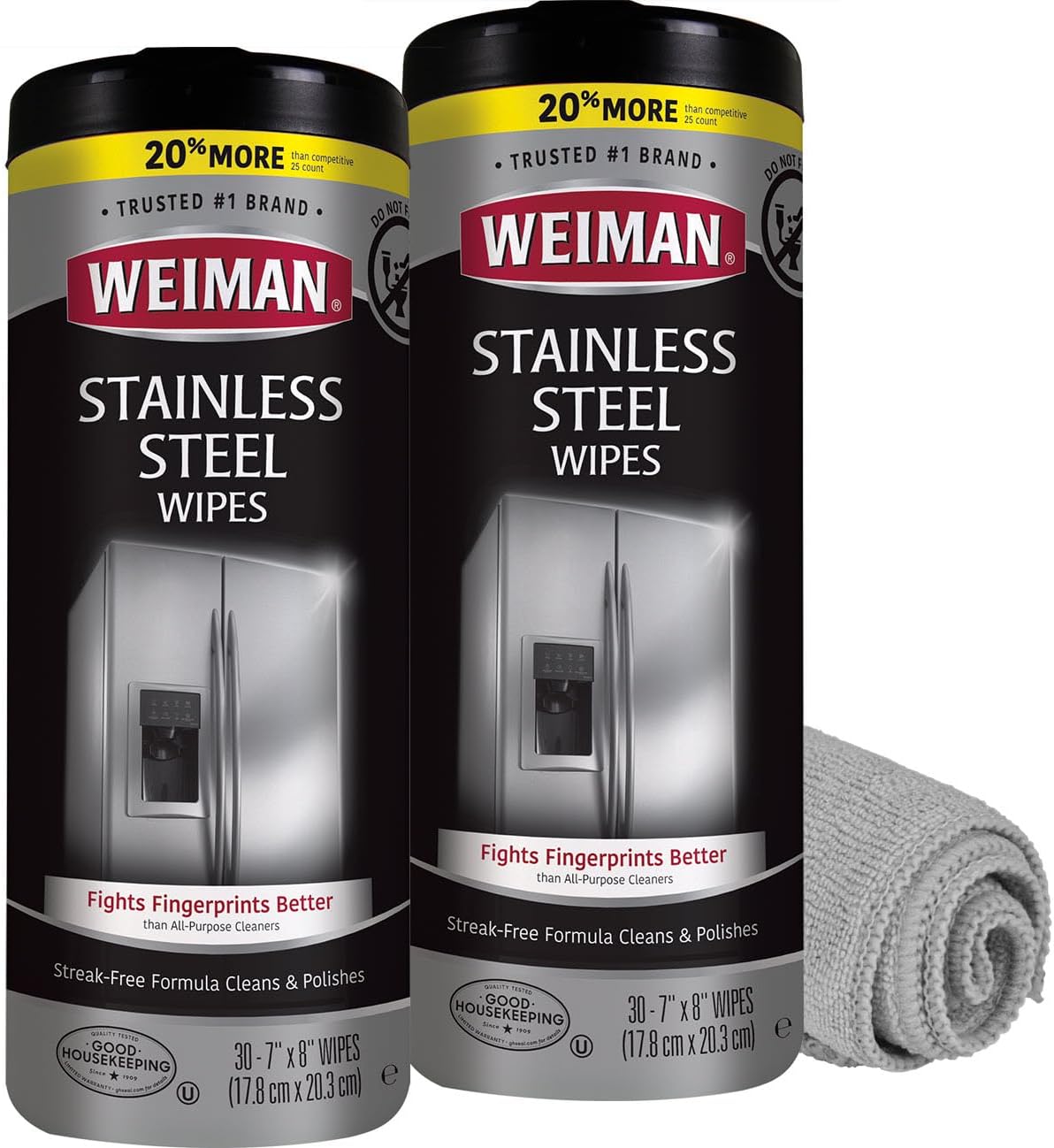 Weiman Stainless Steel Cleaner and Polish Wipes Bundle with Microfiber Cloth-Removes Fingerprints, Water Marks and Grease from Appliances - Works Great on Refrigerators, Ovens, and Grills