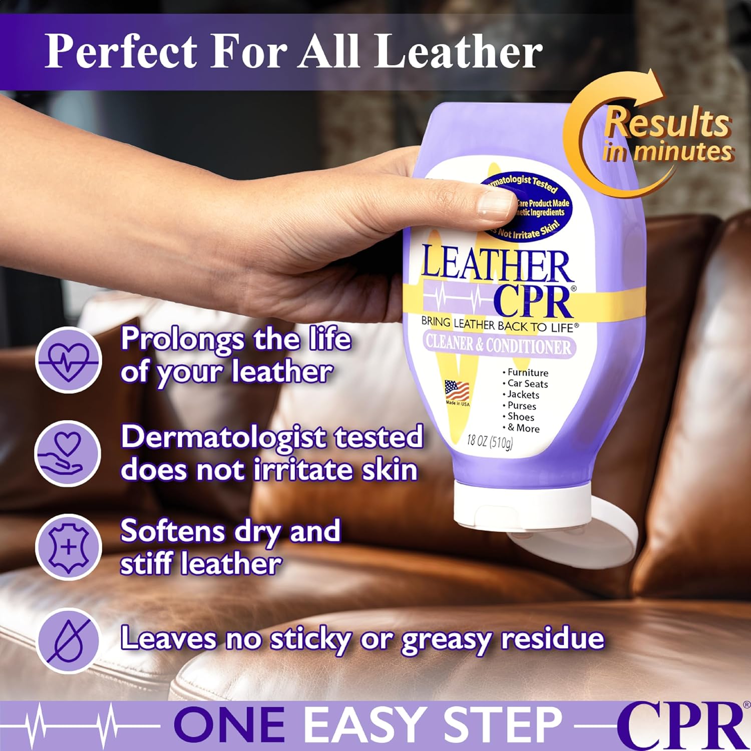 Leather CPR Leather Cleaner And Conditioner For Furniture, Car Interiors, And Leather Products, No-Fade Leather Couch Cleaner With Protectants, Non-Toxic Leather Couch Cleaner And Leather Protector