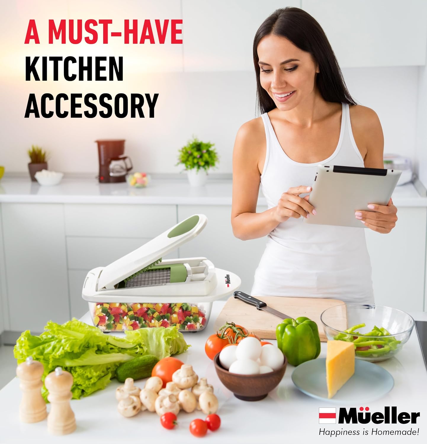 Mueller Pro-Series 10-in-1, 8 Blade Vegetable Chopper, Onion Mincer, Cutter, Dicer, Egg Slicer with Container, French Fry Cutter, Potato Slicer, Home Essentials & Kitchen Gadgets, Salad Chopper