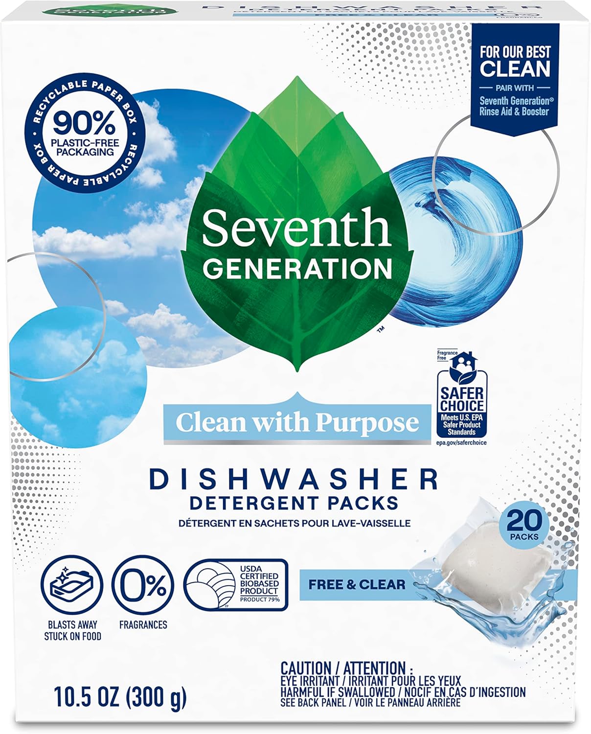 Seventh Generation Dishwasher Detergent Packs Free & Clear Pack of 2 for sparkling dishes Dishwasher tabs 45 count