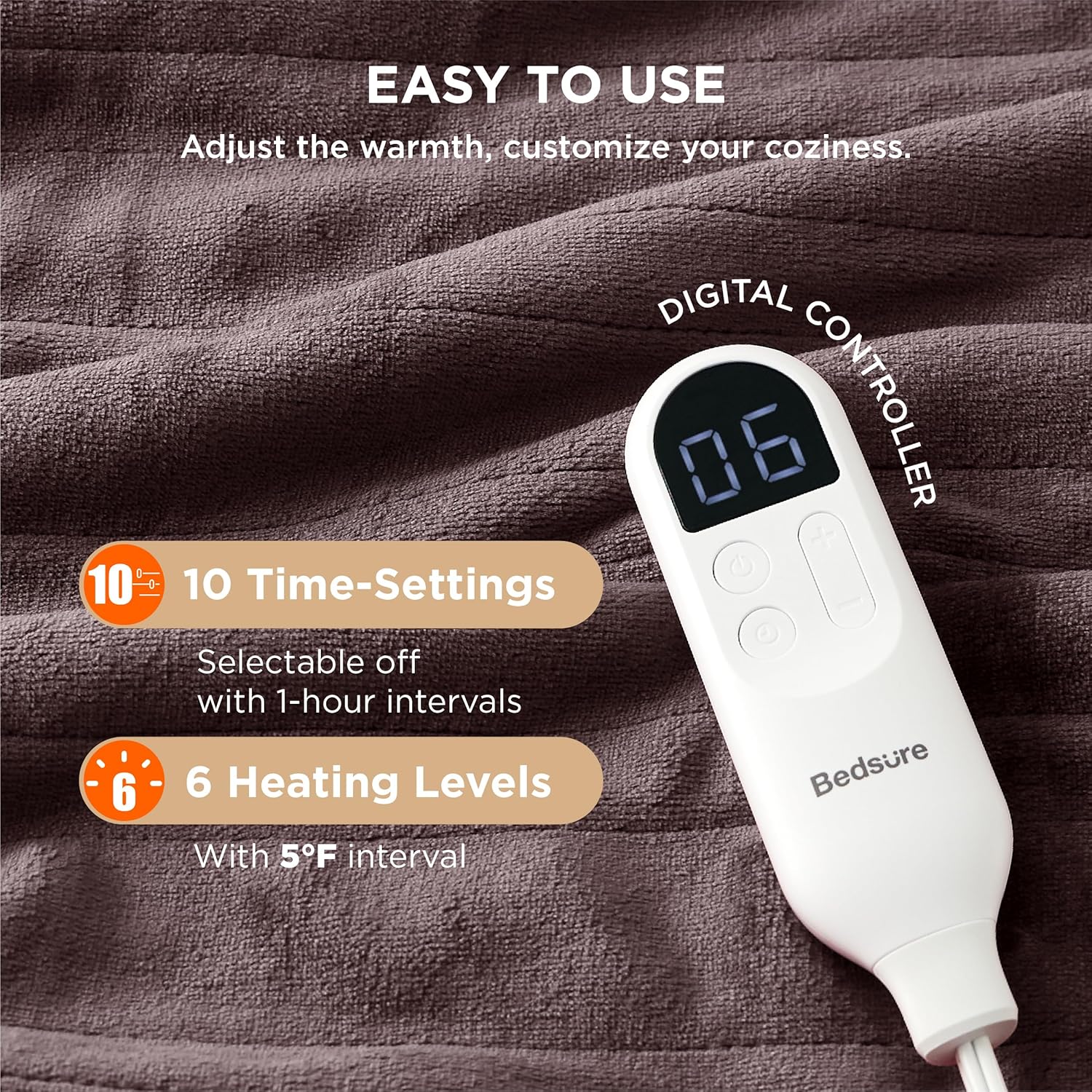 Bedsure Heated Blanket Electric Throw - Soft Flannel Electric Blanket, Heating Blanket with 4 Time Settings & 6 Heat Settings, Warm Blanket Gift for Grandma (50x60 inches, Grey)