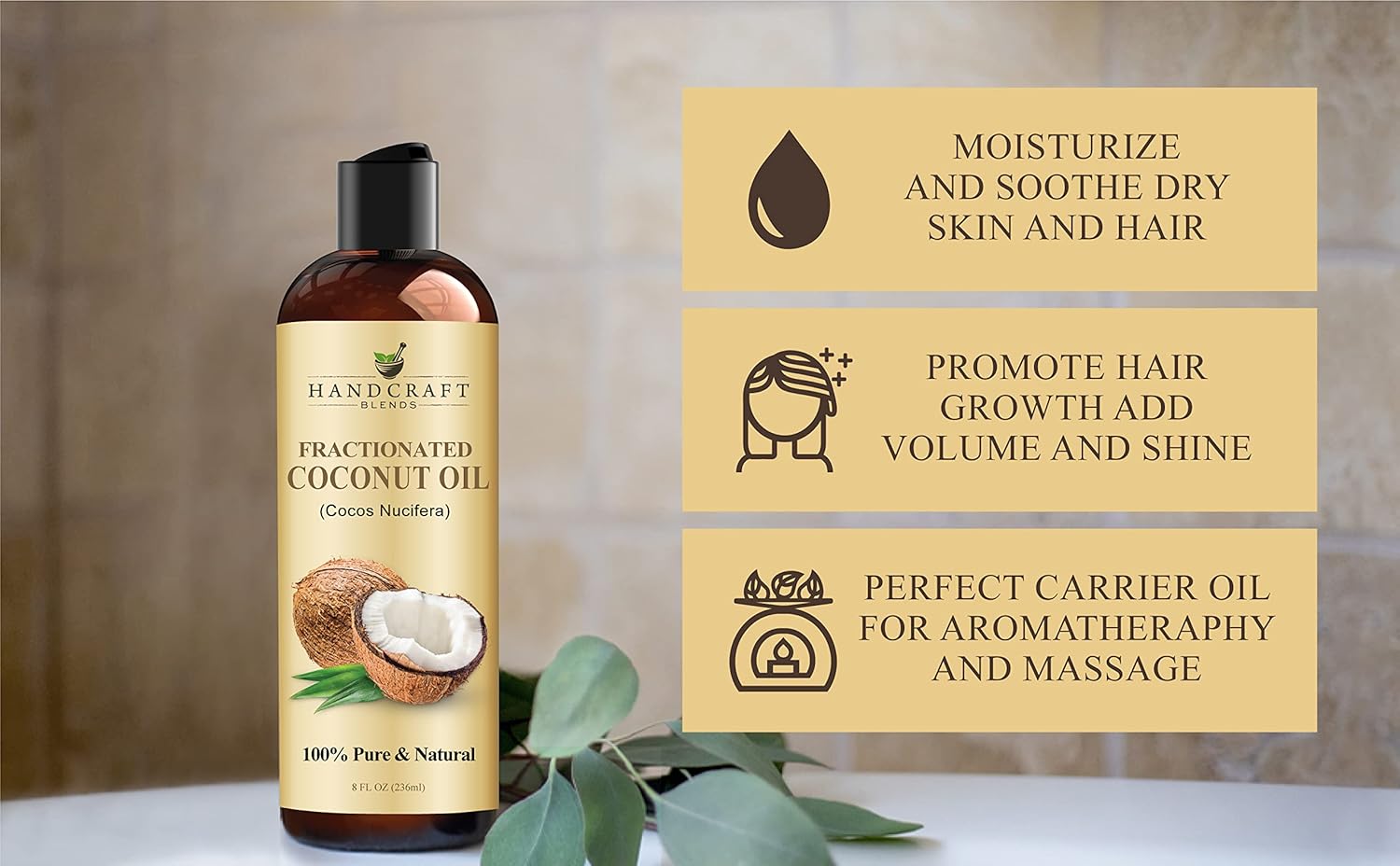 Handcraft Blends Fractionated Coconut Oil - 16 Fl Oz - 100% Pure and Natural - Premium Grade Oil for Skin and Hair - Carrier Oil - Hair and Body Oil - Massage Oil - Hair Tonic