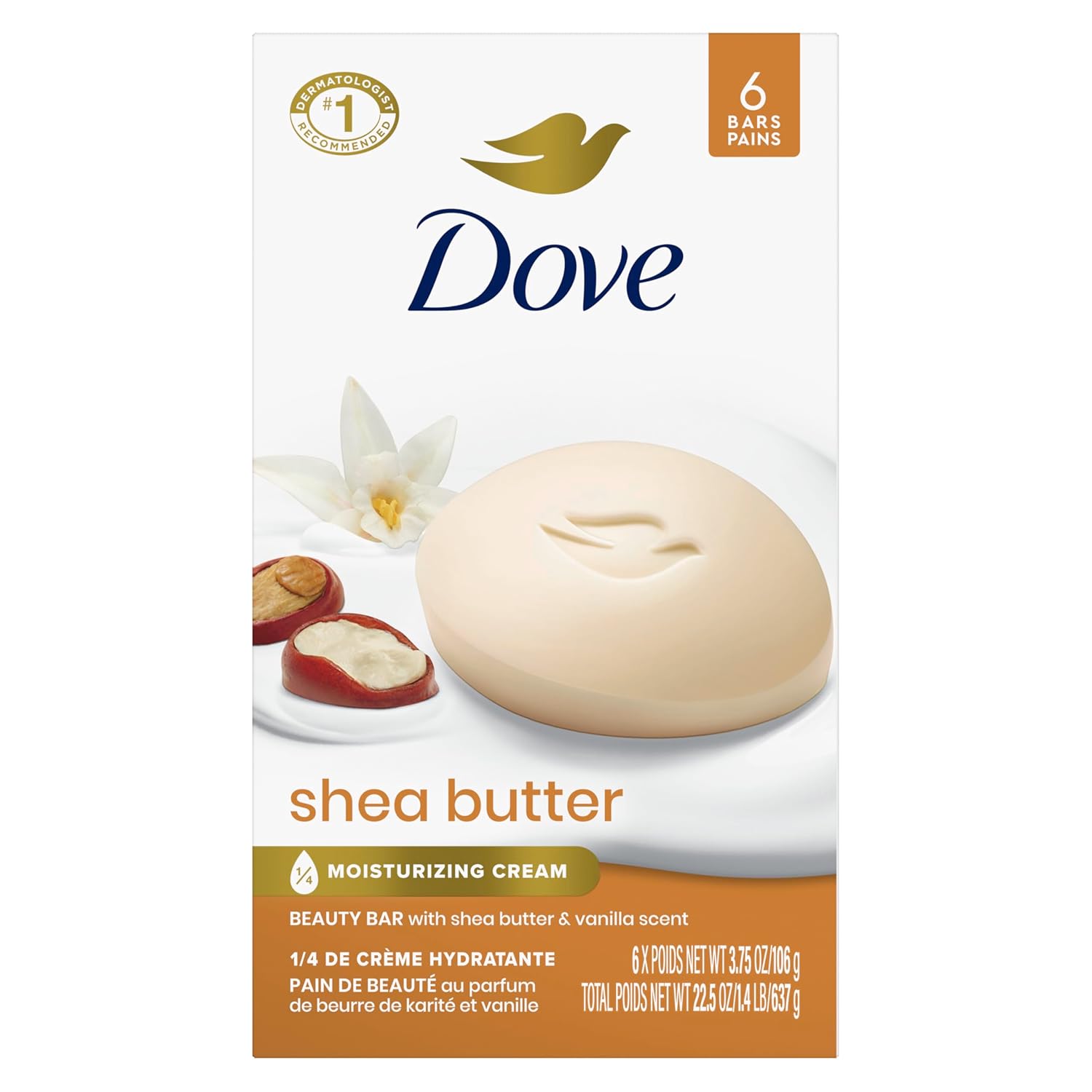 Dove Beauty Bar Gentle Skin Cleanser Shea Butter 8 Bars Moisturizing for Gentle Soft Skin Care More Moisturizing Than Bar Soap 3.75 oz