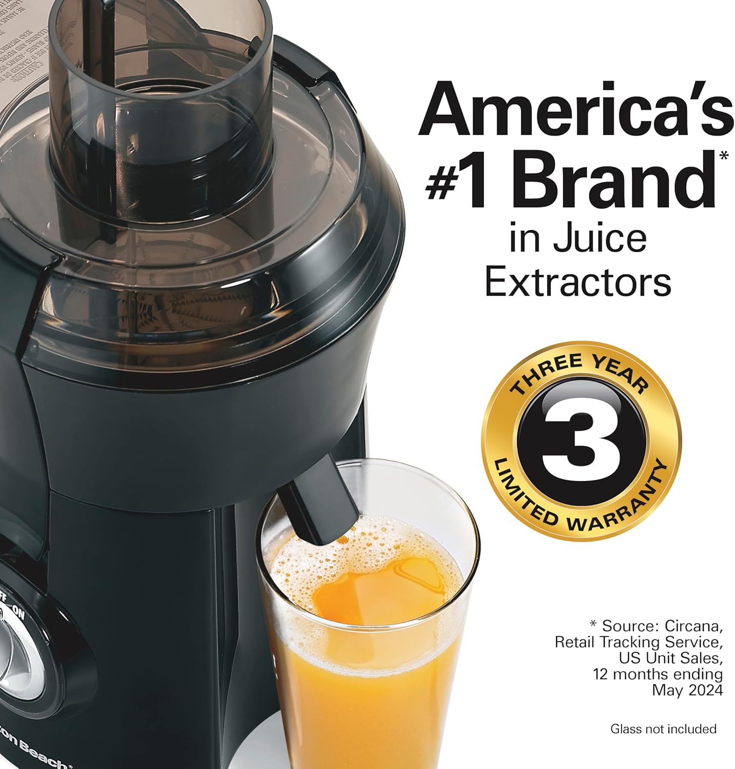 Hamilton Beach Juicer Machine, Big Mouth Large 3” Feed Chute for Whole Fruits and Vegetables, Easy to Clean, Centrifugal Extractor, BPA Free, 800W Motor, Black