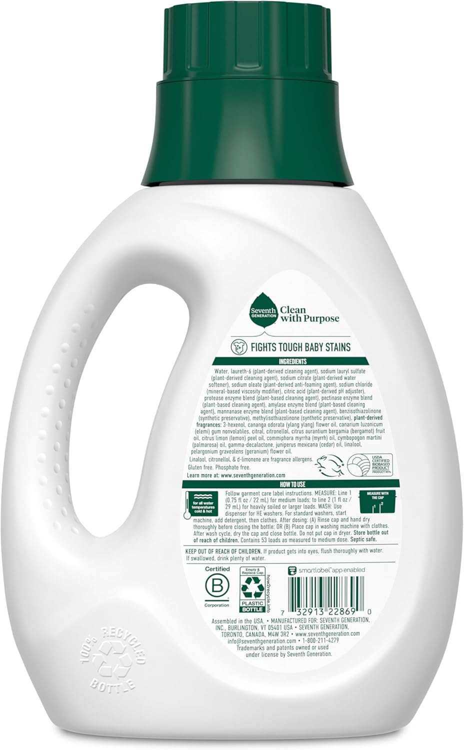 Seventh Generation Concentrated Laundry Detergent Liquid Free & Clear Fragrance Free 40 Fl Oz (Pack of 2)