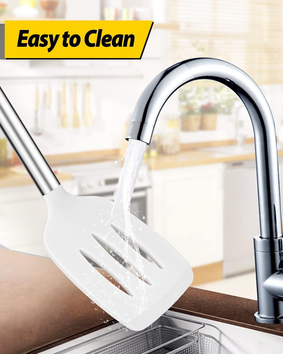 Pack of 2 Silicone Solid Turner,Non Stick Slotted Kitchen Spatulas,High Heat Resistant BPA Free Cooking Utensils,Ideal Cookware for Fish,Eggs,Pancakes (Black)