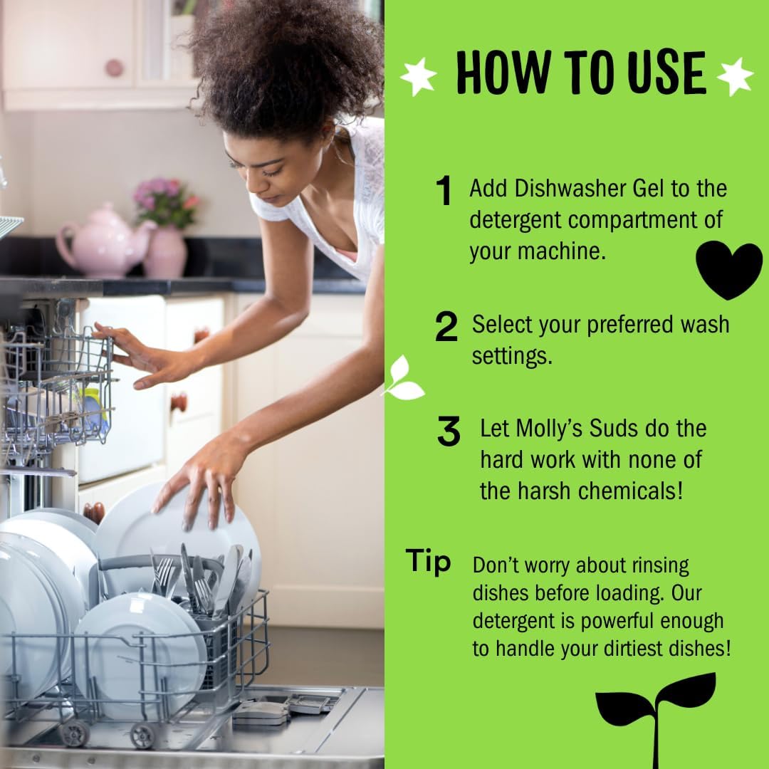 Molly's Suds Dishwasher Pods | Natural Dishwasher Detergent, Cuts Grease & Rinses Clean (Residue-Free) for Sparkling Dishes | 60 Auto-Release Tabs (Unscented)