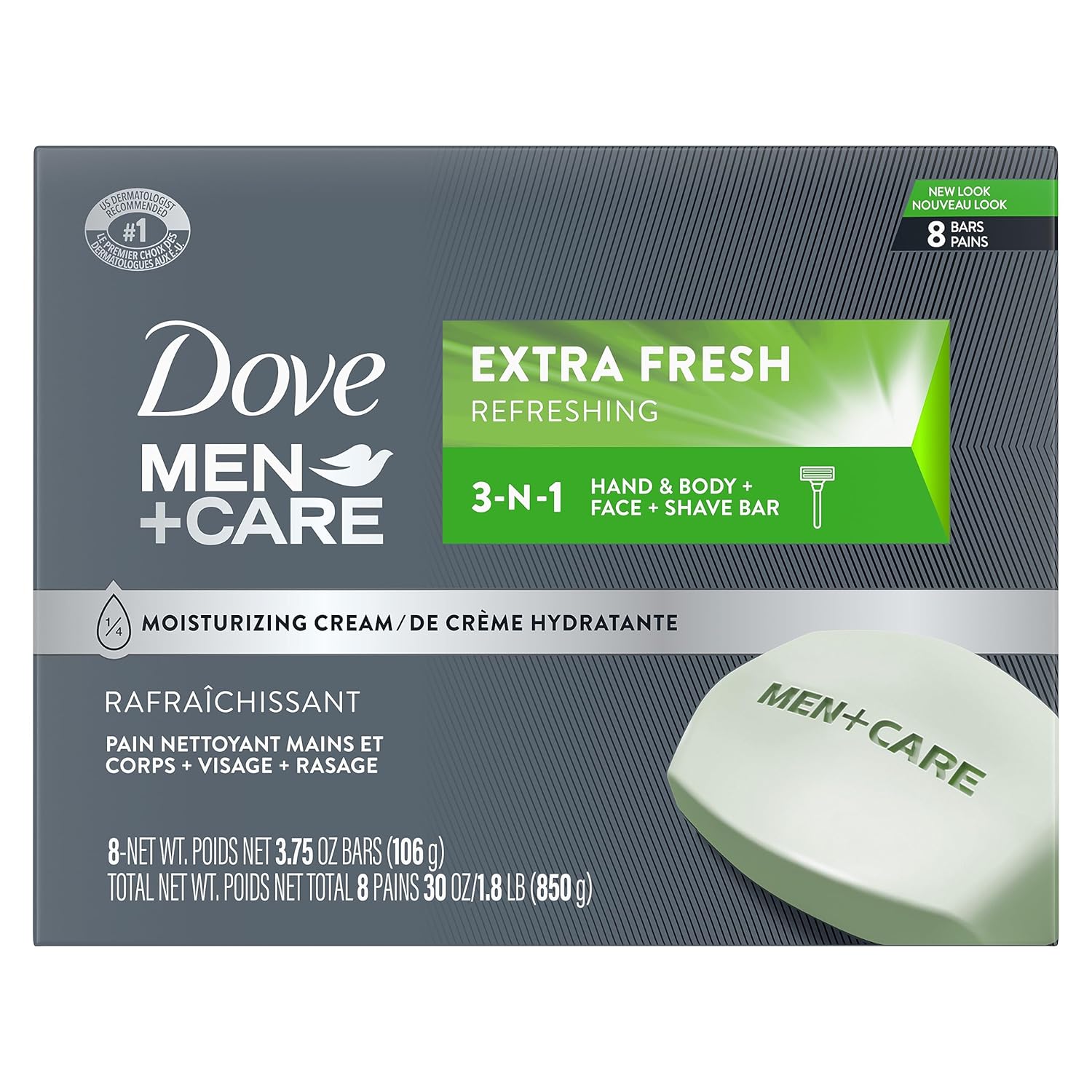 Dove Men+Care Men's Bar Soap Deep Clean 8 Bars More Moisturizing Than Bar Soap Effectively Washes Away Bacteria, Nourishes Your Skin 3.75 oz