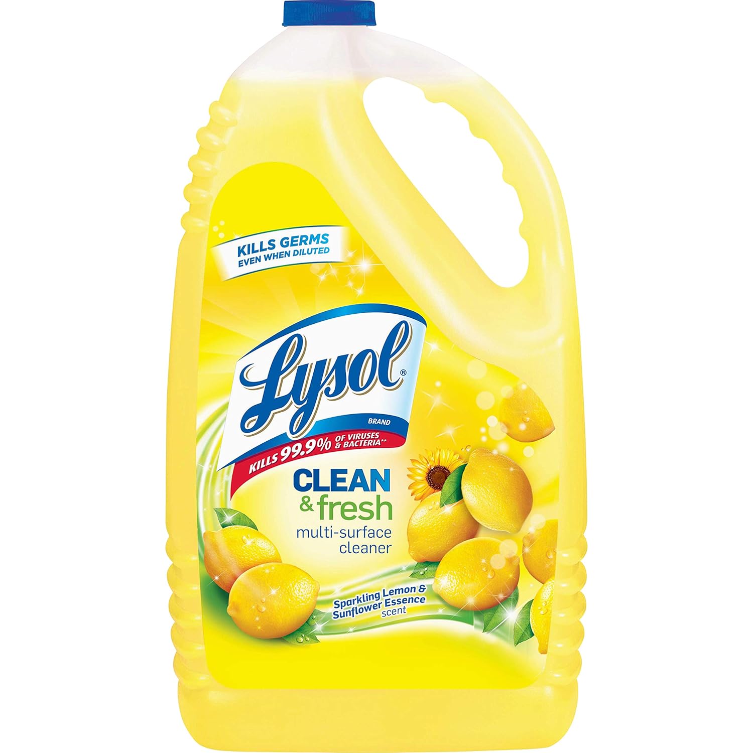 Lysol Multi-Surface Cleaner, Sanitizing and Disinfecting Pour, to Clean and Deodorize, Sparkling Lemon and Sunflower Essence, 144 Fl Oz (Pack of 4)