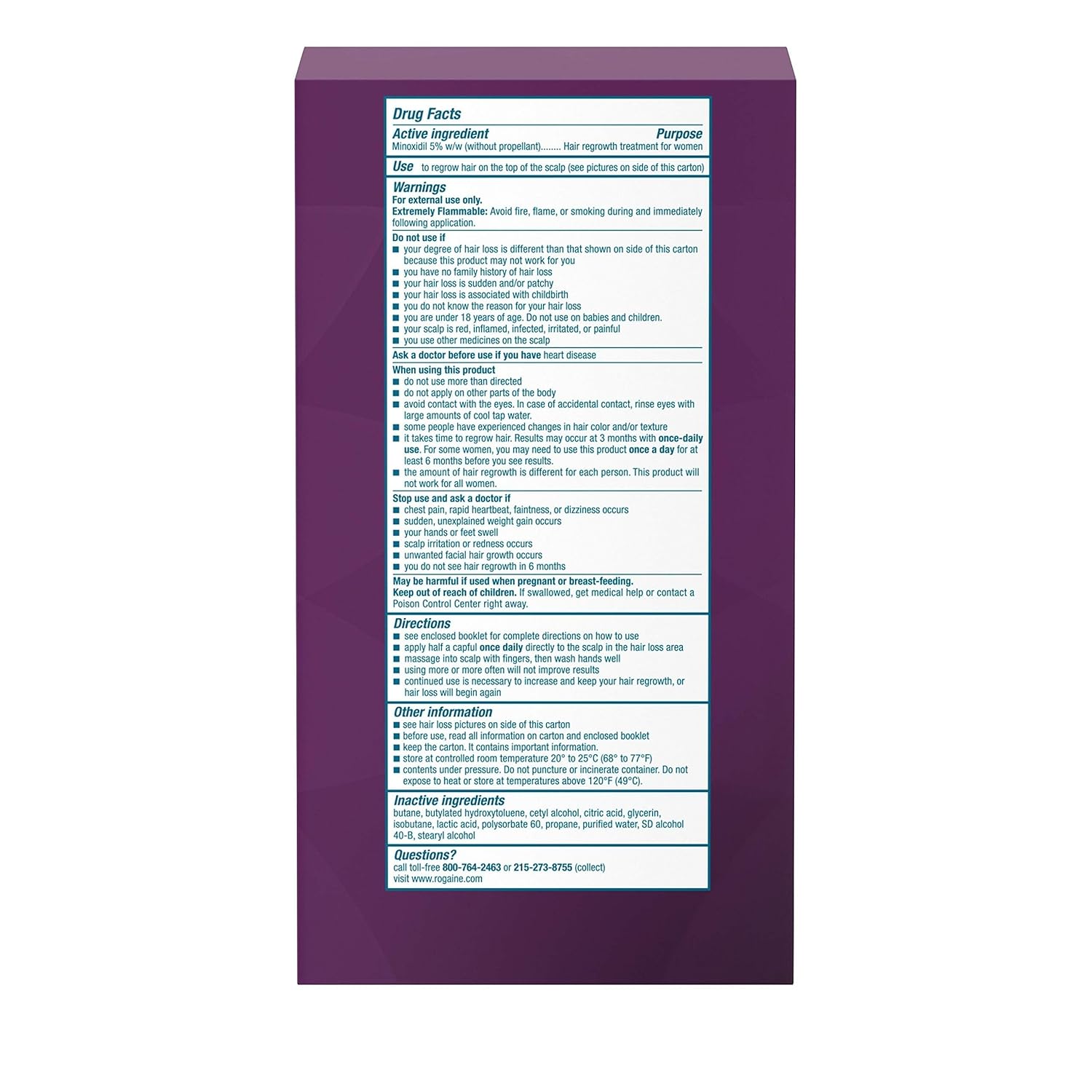 Rogaine Women's 5% Minoxidil Foam, Topical Once-A-Day Hair Loss Treatment for Women to Regrow Fuller, Thicker Hair, Unscented, 4-Month Supply, 2 x 2.11 oz