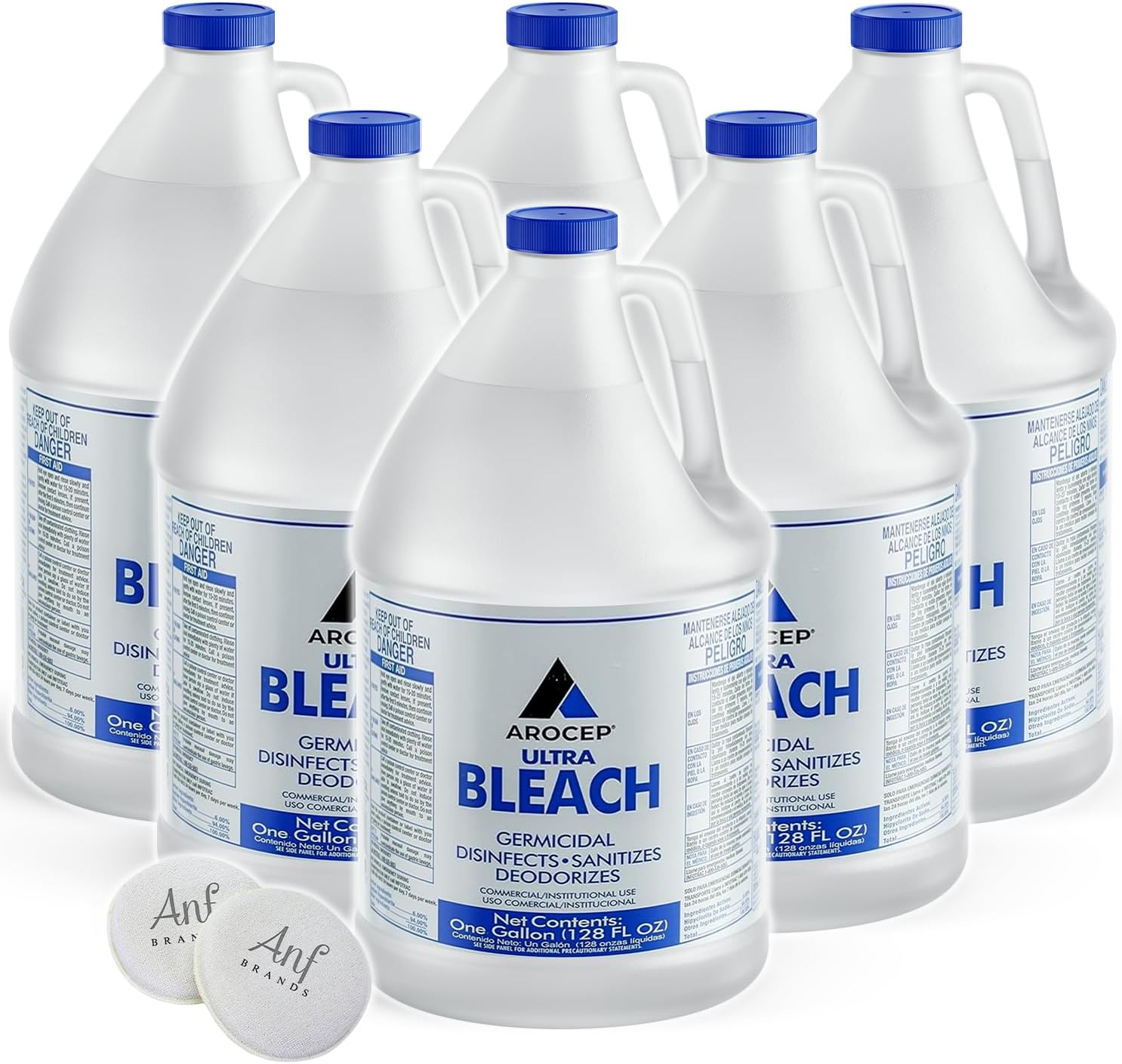 (6 Pack) ANF Brands Liquid Germicidal Bleach, for Disinfecting, Sanitizing, Deodorizing, Mold & Mildew Stain Remover - 1 Gallon Jugs