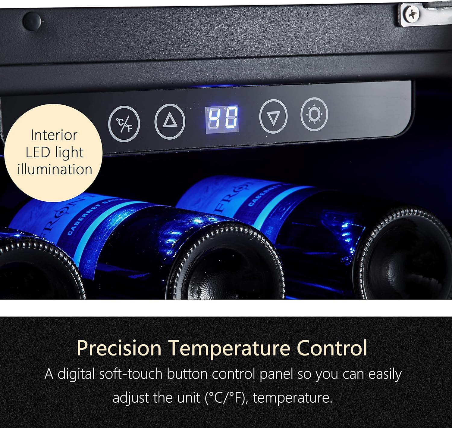 Kalamera 24 inch Wine Cooler, 46 Bottle - Dual Zone Built-in or Freestanding Fridge with Stainless Steel Reversible Glass Door, for Home, Kitchen, or Office.