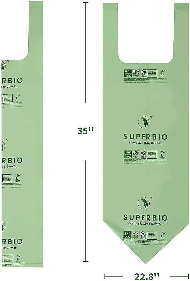 SUPERBIO 1.6 Gallon Handle Tie Compostable Food Scrap Bags For Counter Top Compost Bin, Small Compost Bags, 50 Count, 6 Liter, BPI & OK compost INDUSTRIAL Certified