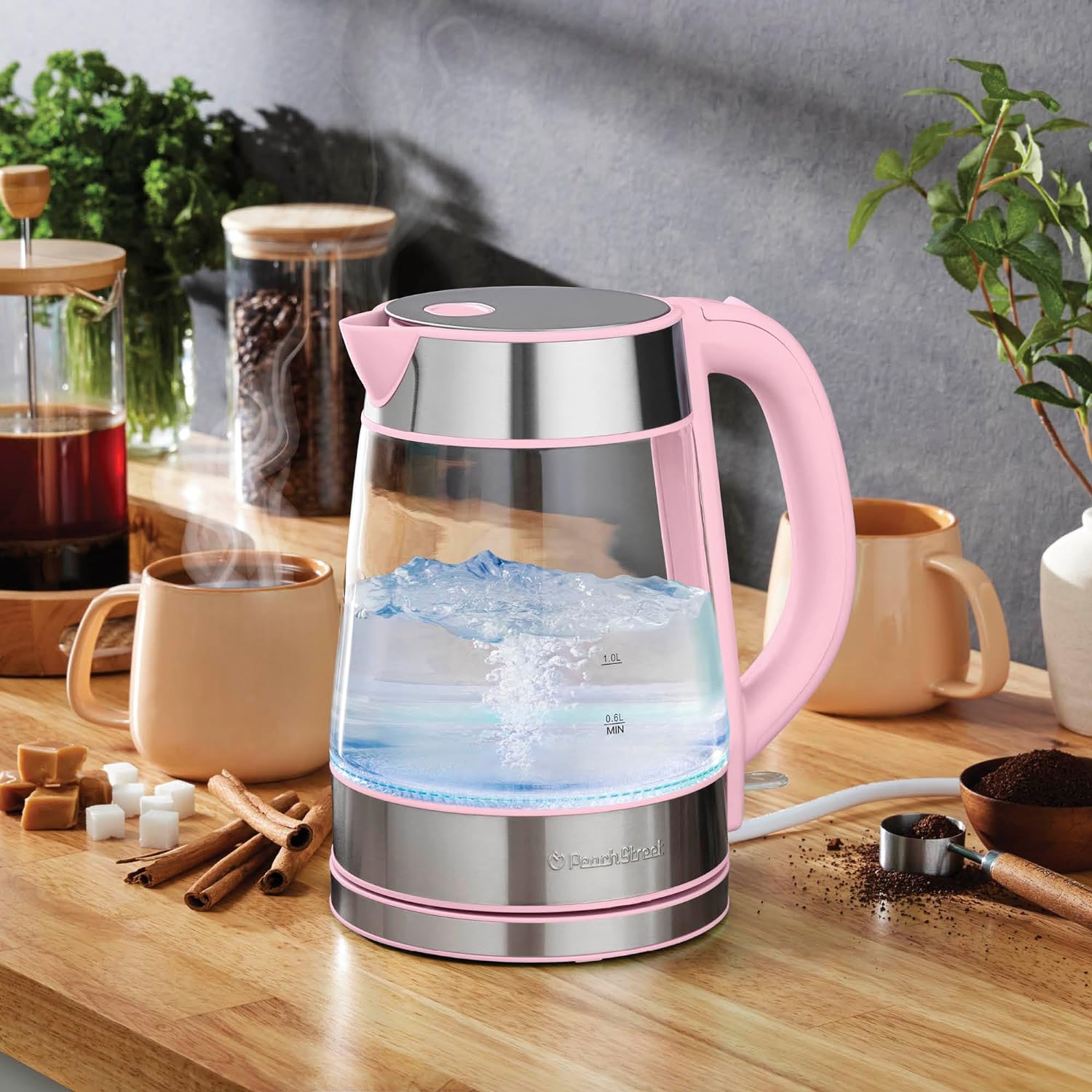 Speed-Boil Electric Kettle For Coffee & Tea - 1.7L Water Boiler 1500W, Borosilicate Glass, Easy Clean Wide Opening, Auto Shut-Off, Cool Touch Handle, LED Light. 360° Rotation, Boil Dry Protection