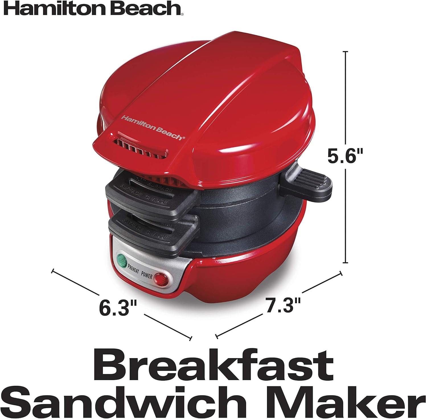 Hamilton Beach Breakfast Sandwich Maker with Egg Cooker Ring, Customize Ingredients, English Muffins, Croissants, Mini Waffles, Perfect White Elephant Gifts, Single, Black