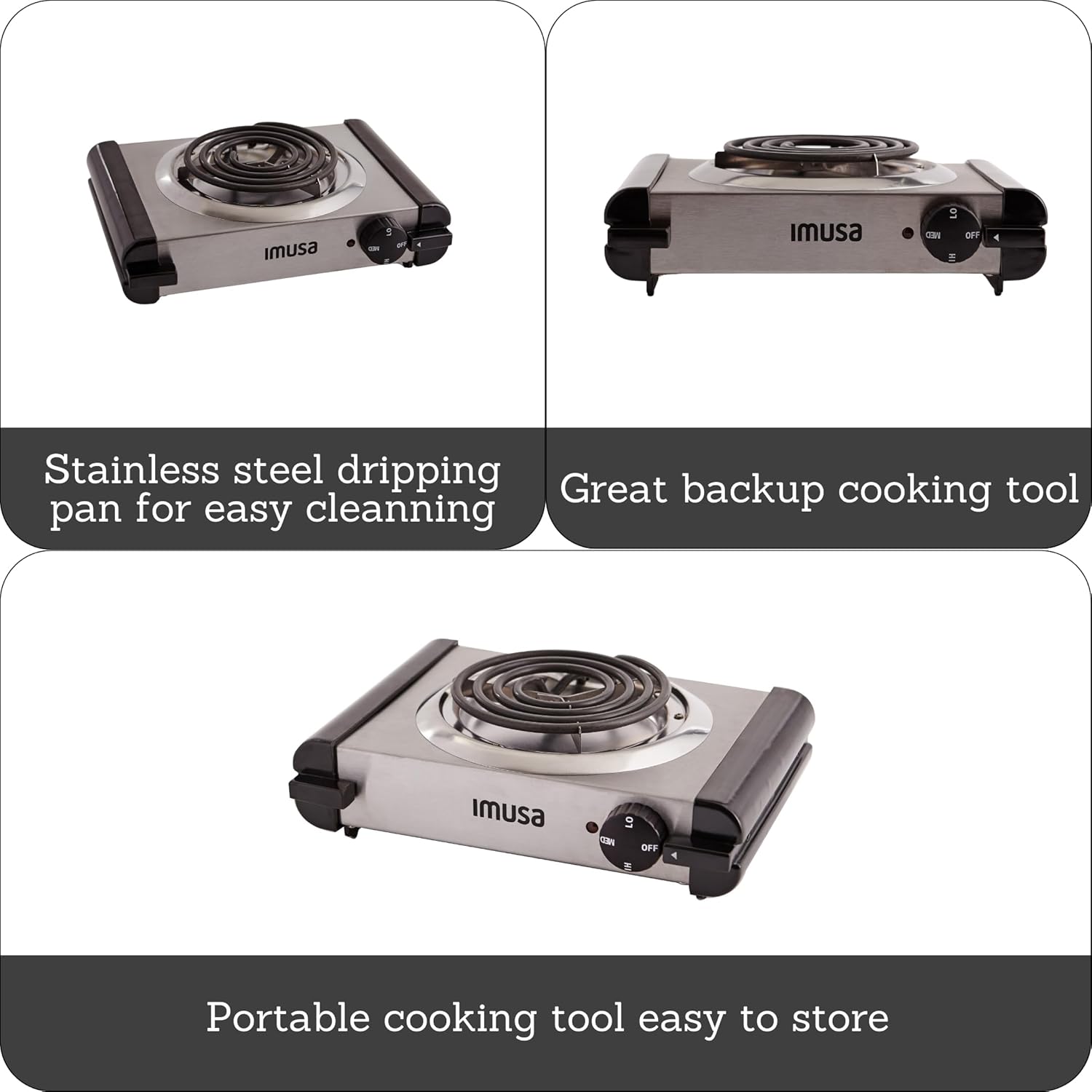 IMUSA USA GAU-80305 Electric Single Burner 1100-Watts, Black