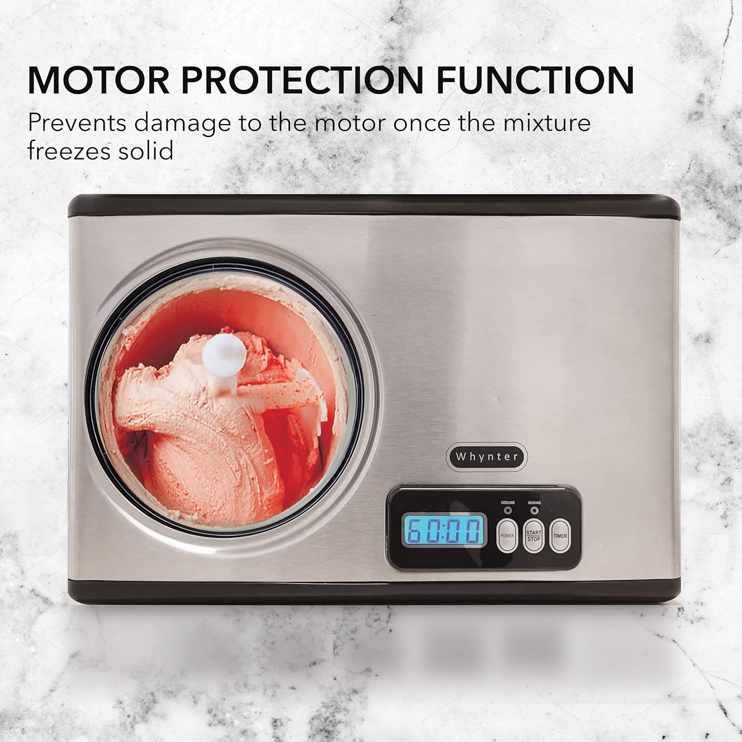 Whynter Ice Cream Maker Machine Automatic 2.1 Qt with Built-in Compressor, LCD Digital Display & Timer, No Pre-Freezing, ICM-200LS, Stainless Steel