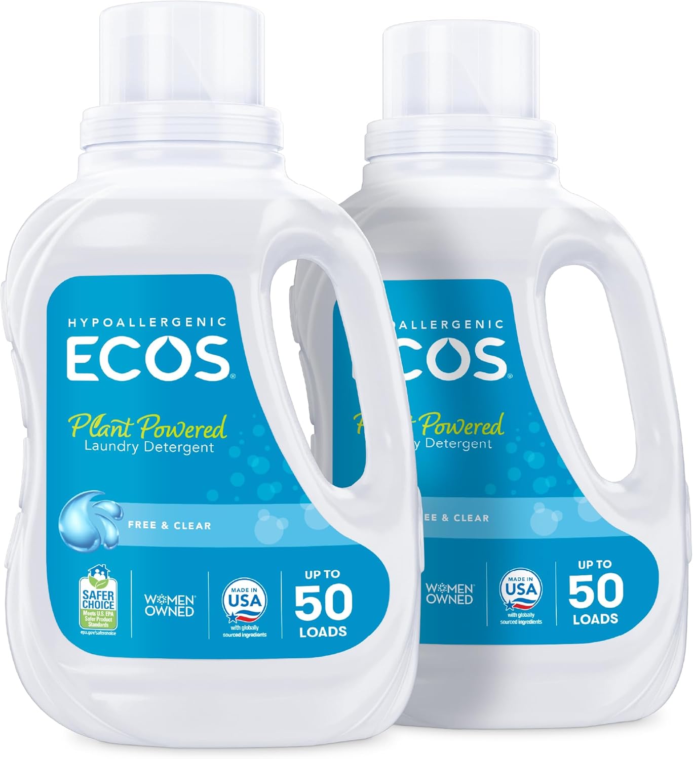 ECOS Laundry Detergent Liquid, 200 Loads - Dermatologist Tested Laundry Soap - Hypoallergenic, EPA Safer Choice Certified, Plant-Powered - Lavender, 100 Fl Oz (Pack of 2)