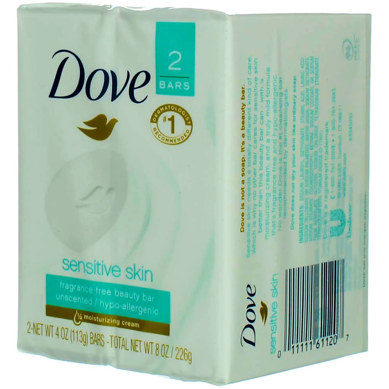Dove Beauty Bar More Moisturizing Than Bar Soap for Softer Skin, Fragrance-Free, Hypoallergenic Beauty Bar Sensitive Skin With Gentle Cleanser 3.75 oz 14 Bars