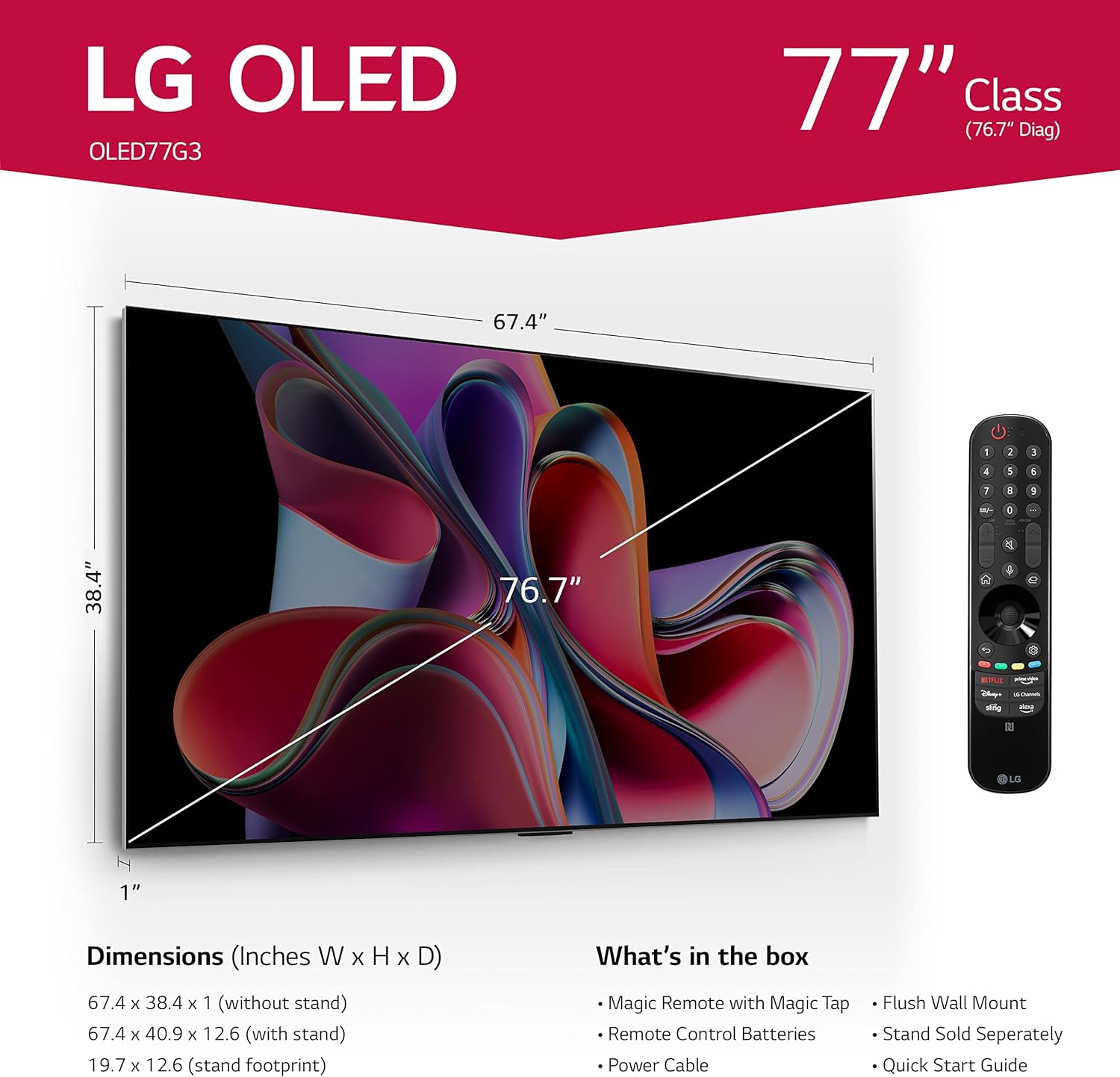 LG G3 Series 83-Inch Class OLED evo 4K Processor Smart Flat Screen TV for Gaming with Magic Remote AI-Powered Gallery Edition OLED83G3PUA, 2023 with Alexa Built-in