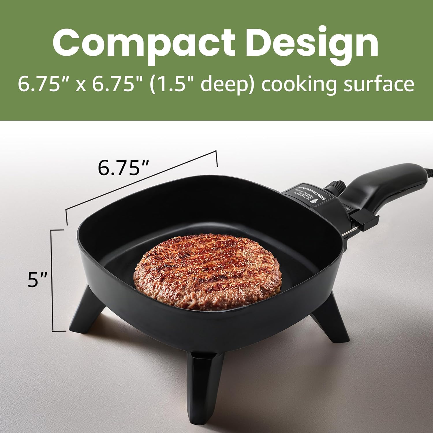 Elite Gourmet EFS-400 Personal Stir Fry Griddle Pan, Rapid Heat Up, 600 Watts Non-stick Electric Skillet with Tempered Glass Lid, Size 7