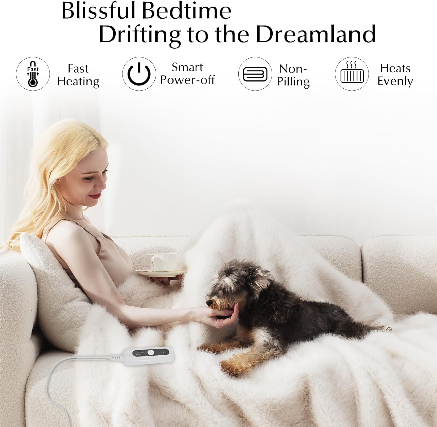 Heated Blanket Throw Size, Soft and Cozy Electric Heating Blanket for Bed, Automatic Safety System 6 Heating Levels & 4 Hours Auto-Off, 50