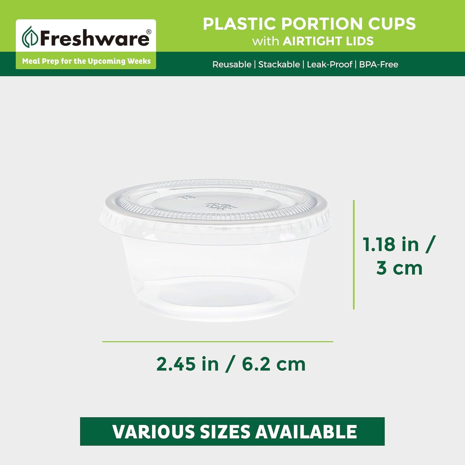 Freshware 200-Piece Polypropylene Portion Cups, Clear | 2 Ounce | 200 Sets | Cups with Lids