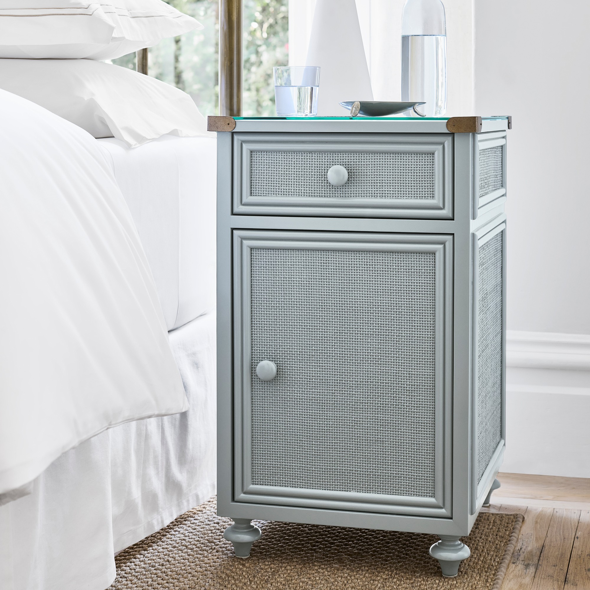 Sylvie Cane 1-Drawer Cabinet Nightstand (18”)