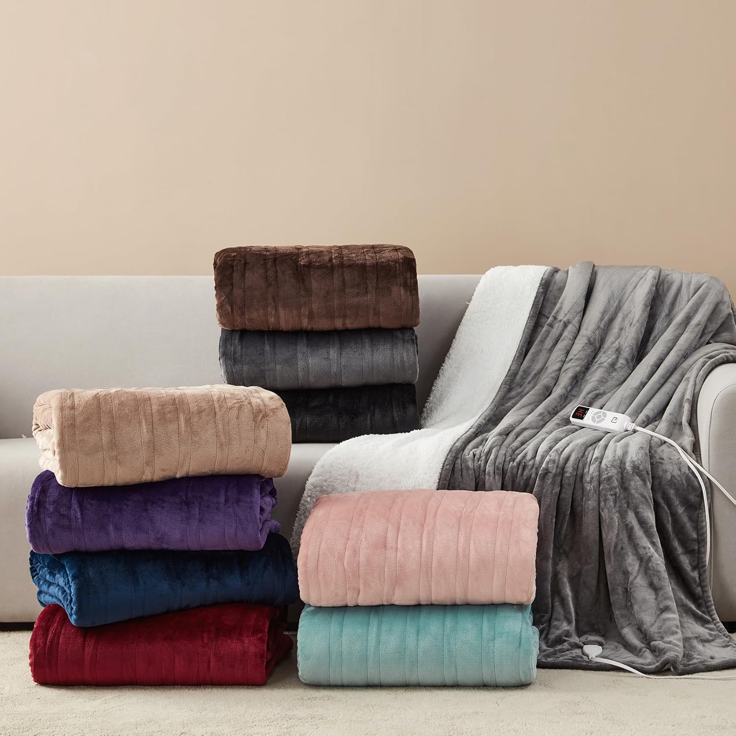 EHEYCIGA Heated Blanket Electric Blanket Throw - Heating Blanket with 9 Heating Levels & 10 Hours Auto Off, Soft Cozy Sherpa Washable Blanket with Fast Heating, 50 x 60 Inches