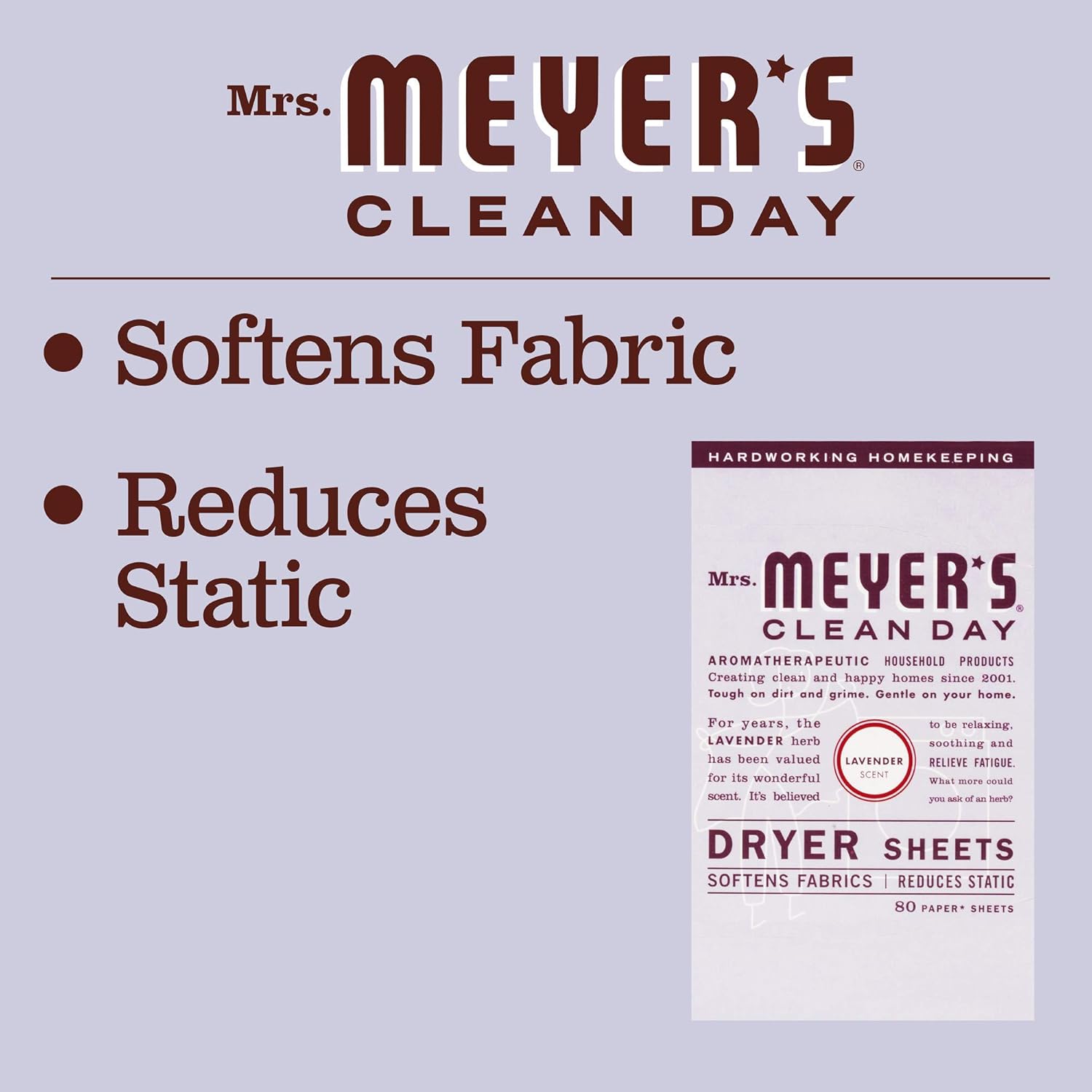 MRS. MEYER'S CLEAN DAY Dryer Sheets, Lavender, 80 ct