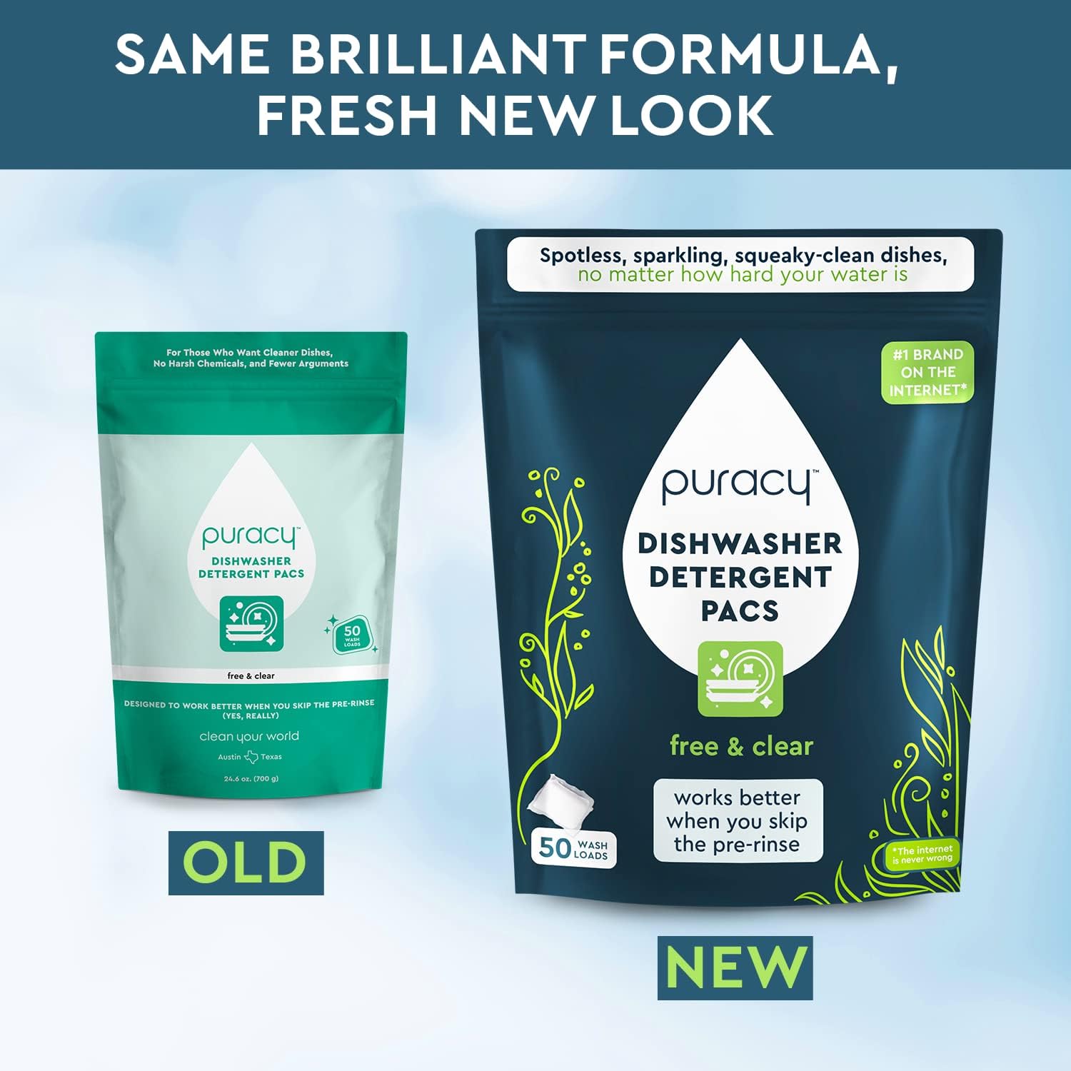 Puracy Dishwasher Pods 50 Count, Natural Dishwasher Detergent, Free & Clear Dish Tabs, Tiktok Trend Items, Enzyme-Powered, Spot & Residue-Free, Must Haves from Tiktok Made Me Buy It