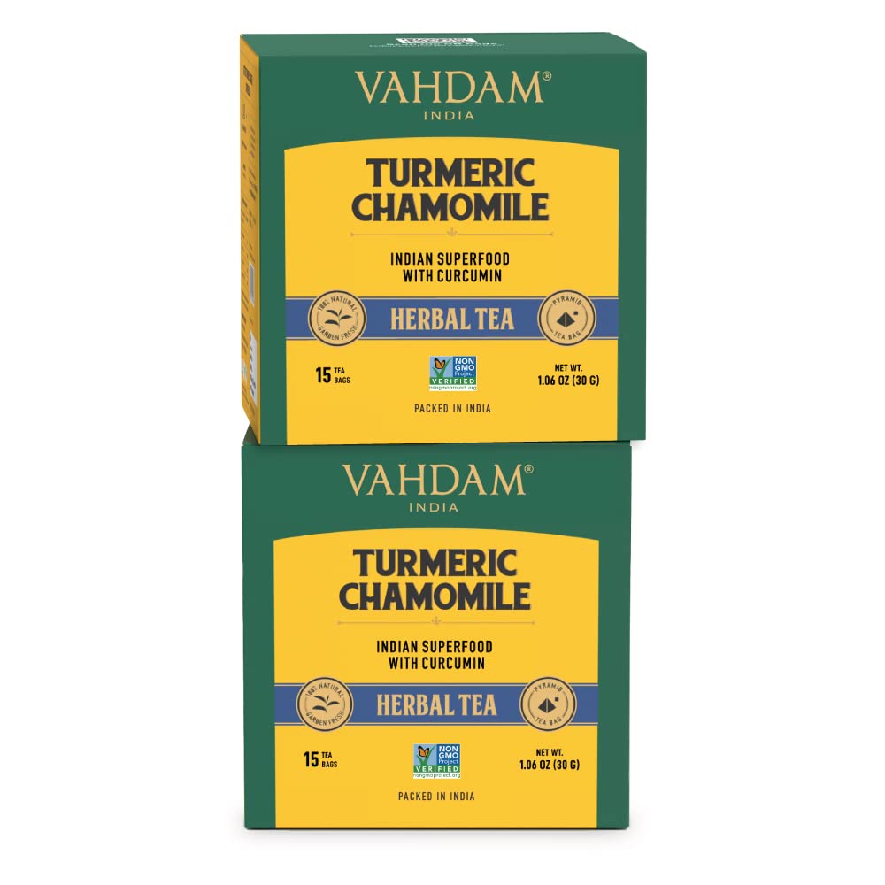 VAHDAM, Organic Turmeric Ginger Herbal Tea Bags (100 Pyramid Tea Bags) Caffeine Free, Non GMO, Gluten Free | 100% Pure Herbal Blend - Savory & Spicy | Plant-Based Tea Bags | Resealable Ziplock Pouch