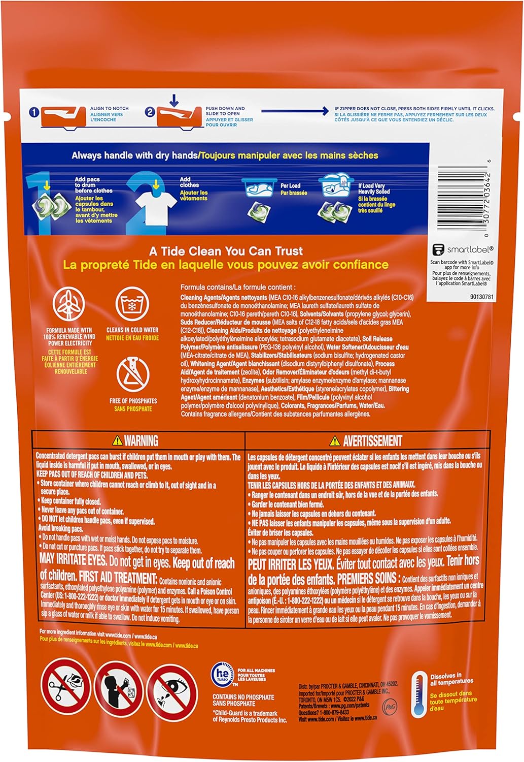 Tide Power PODs Hygienic Clean Heavy Duty Liquid Laundry Detergent Pacs HE Compatible 45 Count Hypoallergenic Free and Clear of Dyes and Perfumes For Visible and Invisible Dirt