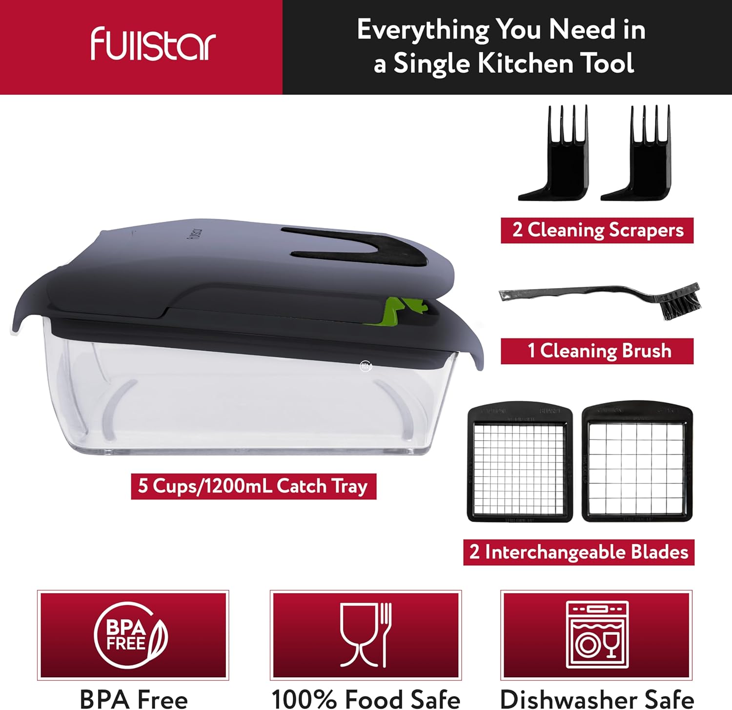 Fullstar Vegetable Chopper - Food Chopper - Onion Chopper - Vegetable Slicer & Spiralizer - Veggie Chopper with Container - Kitchen Gadgets - Home Essentials - Kitchen Accessories (4 in 1, White)