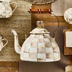 MacKenzie-Childs Mocha Check Tea Kettle