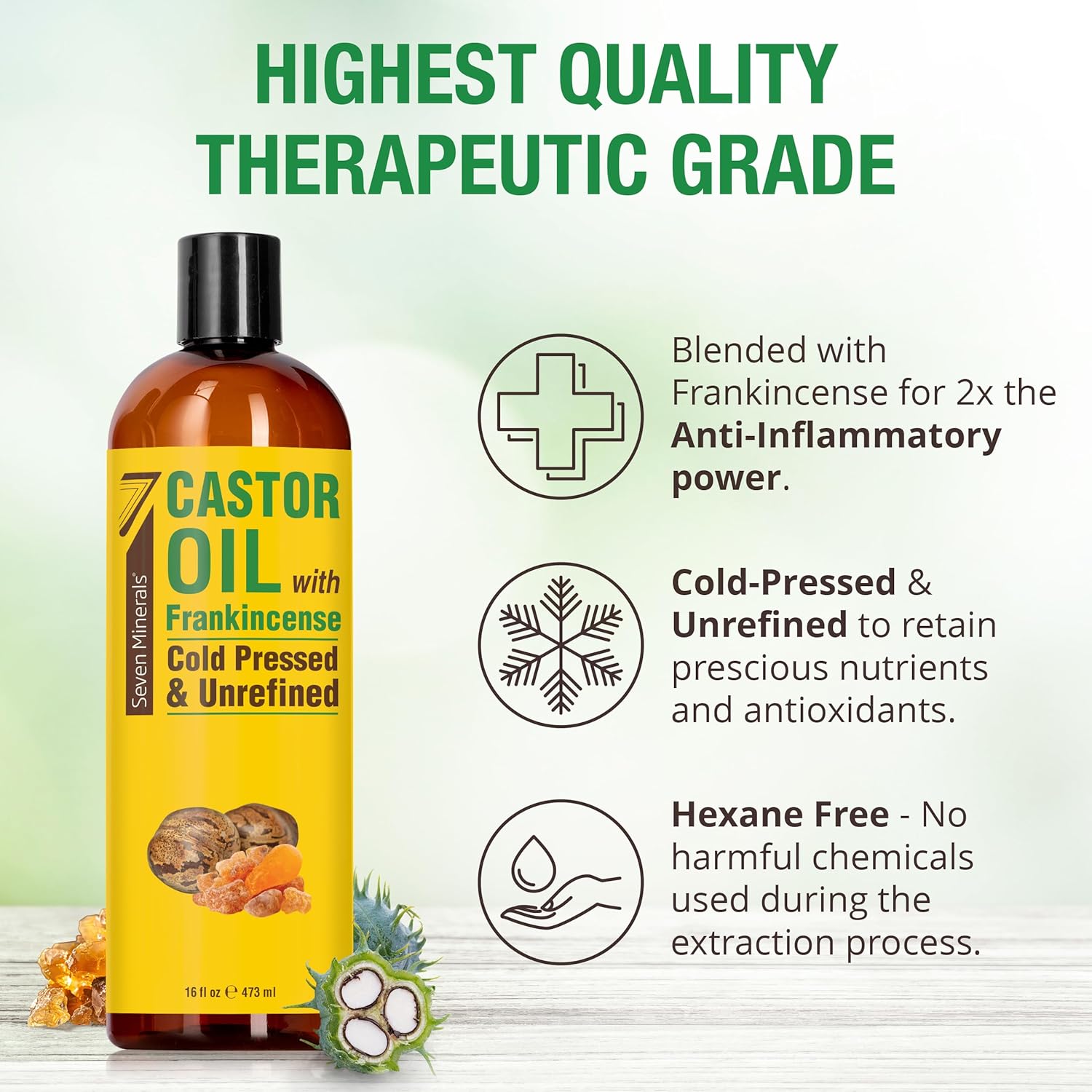 Pure Cold Pressed Castor Oil - Big 32 fl oz Bottle - Unrefined & Hexane Free - 100% Pure Castor Oil for Hair Growth, Thicker Eyelashes & Eyebrows, Dry Skin, Healing, Hair Care, Joint and Muscle Pain