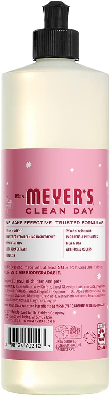 MRS. MEYER'S CLEAN DAY Liquid Dish Soap, Biodegradable Formula, Basil, 16 fl. oz - Pack of 3