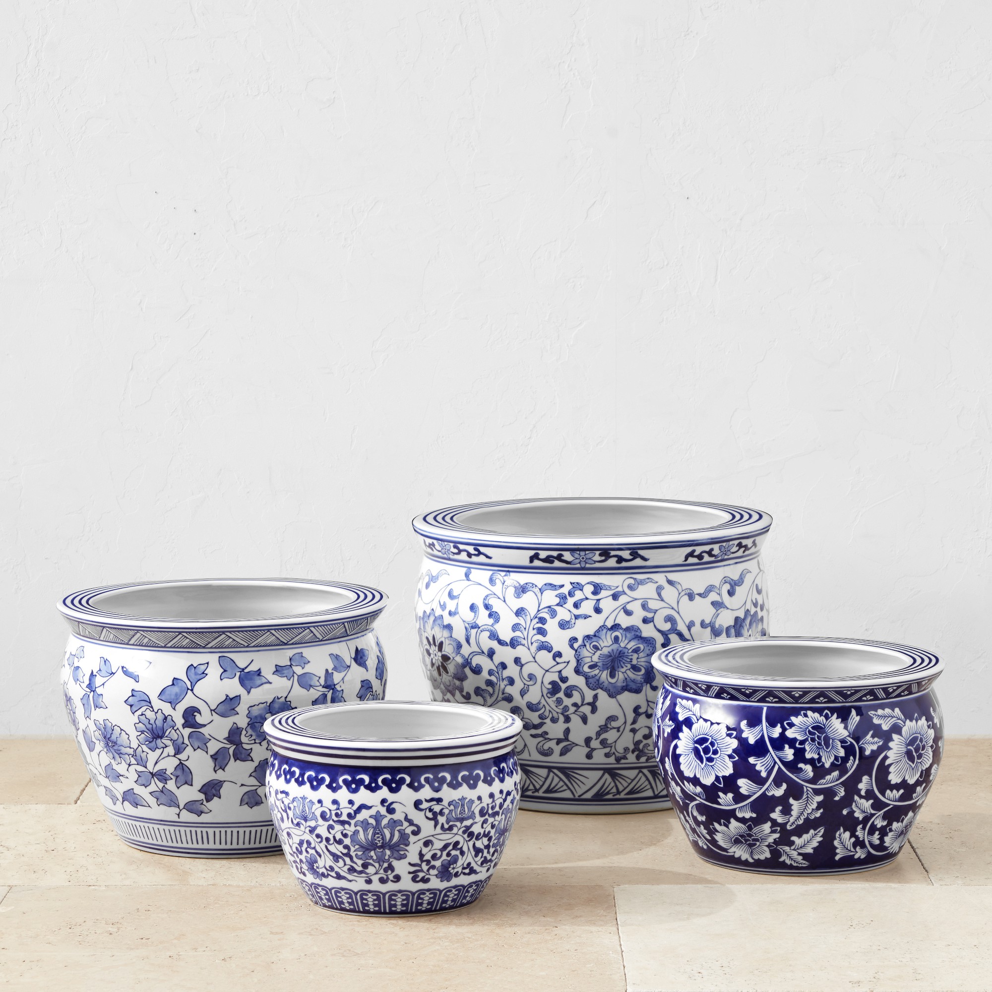 Blue & White Ceramic Planter, Extra Large