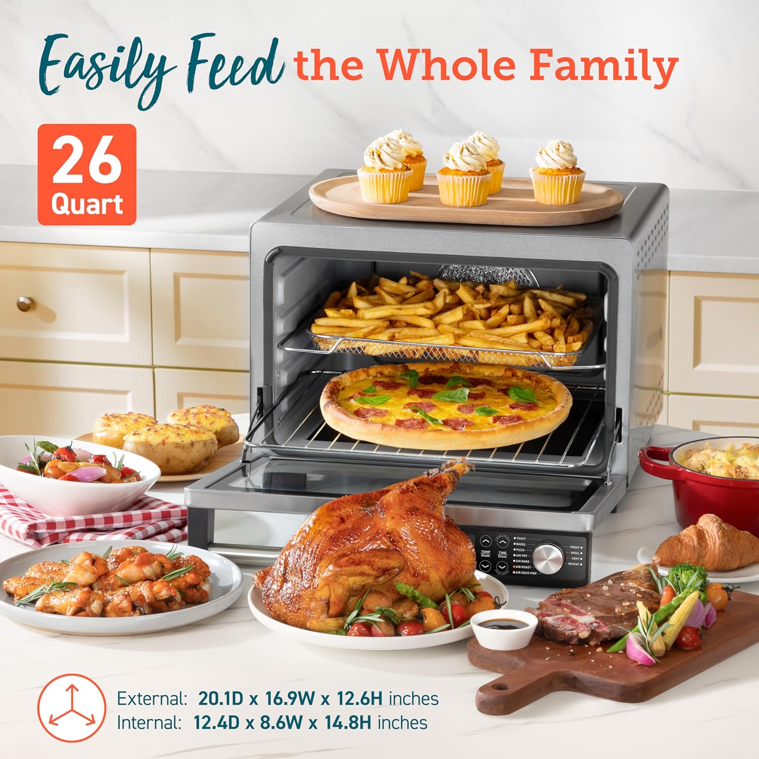 COSORI Smart 11-in-1 Air Fryer Toaster Oven Combo, Airfryer Convection Oven Countertop, Bake, Roast, Reheat, Broil, Dehydrate, 94 Recipes & 3 Accessories, 26QT, Silver, Stainless Steel