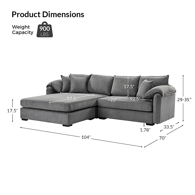 Aladino 2-Piece Upholstered Reversible Sectional Sofa with Storage