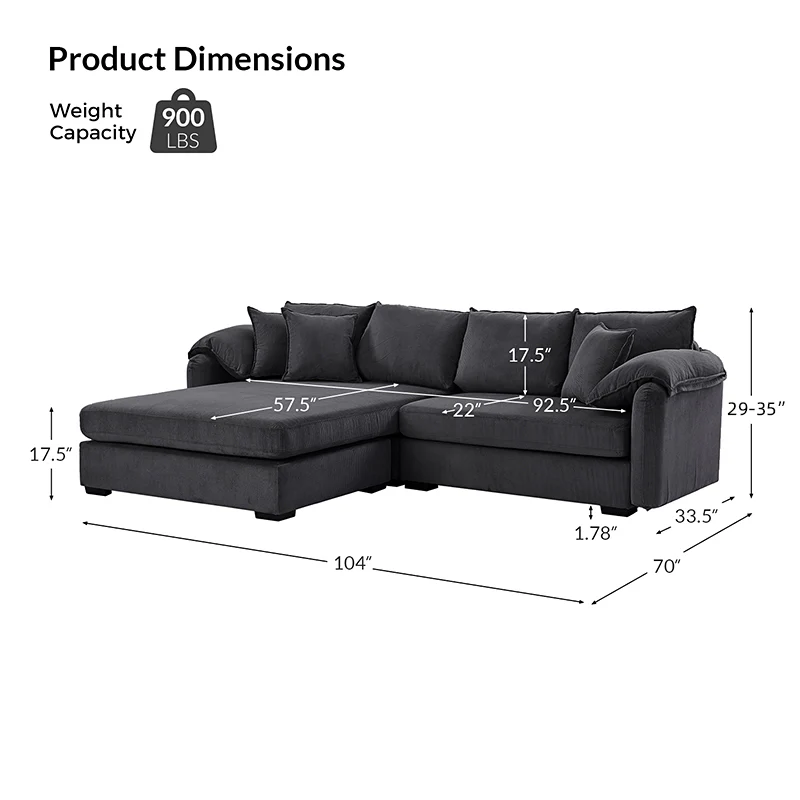 Aladino 2-Piece Upholstered Reversible Sectional Sofa with Storage