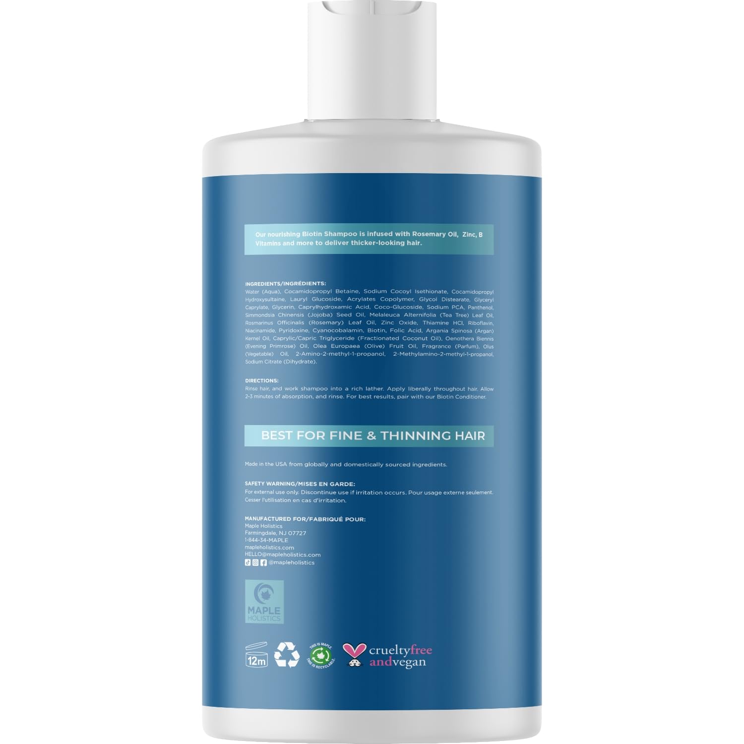 Rosemary and Biotin Shampoo for Thinning Hair - Vegan Volumizing Shampoo for Fine Hair with Argan and Tea Tree Oil - Paraben Silicone and Sulfate Free Shampoo for Dry Damaged Weak and Thin Hair Care