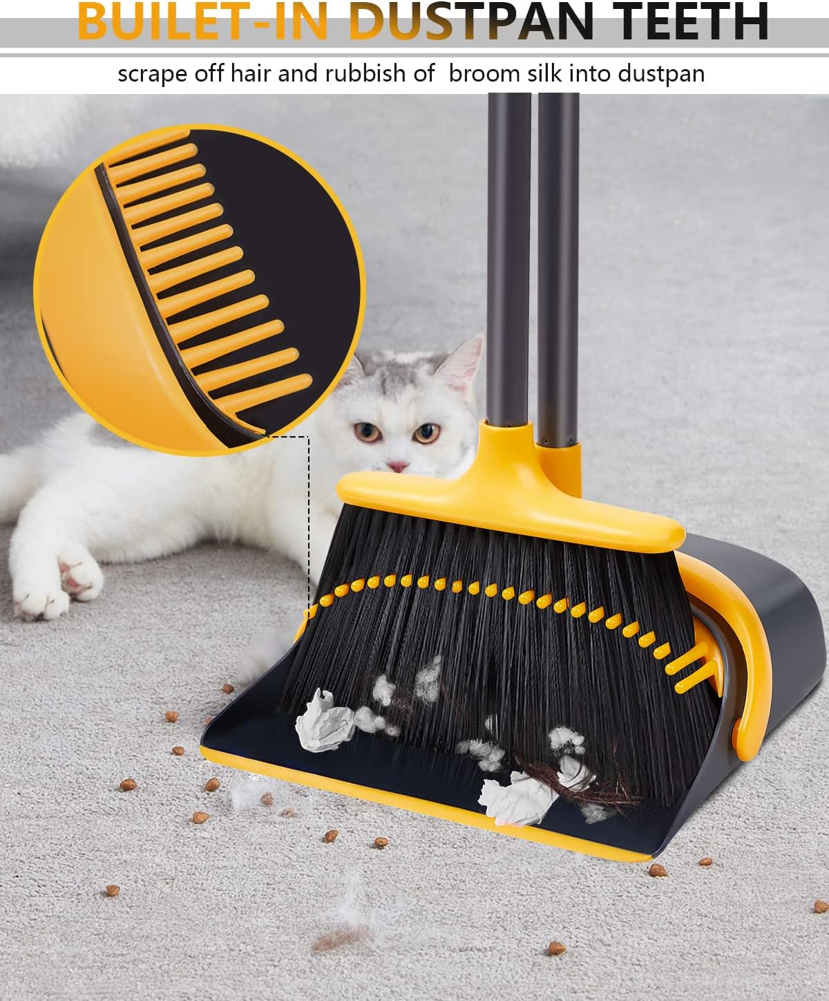 Broom and Dustpan, Broom and Dustpan Set for Home, Long Handle Broom with Dustpan, Broom and Dustpan Combo for Office Home Kitchen Lobby Floor Use Dustpan and Broom Set