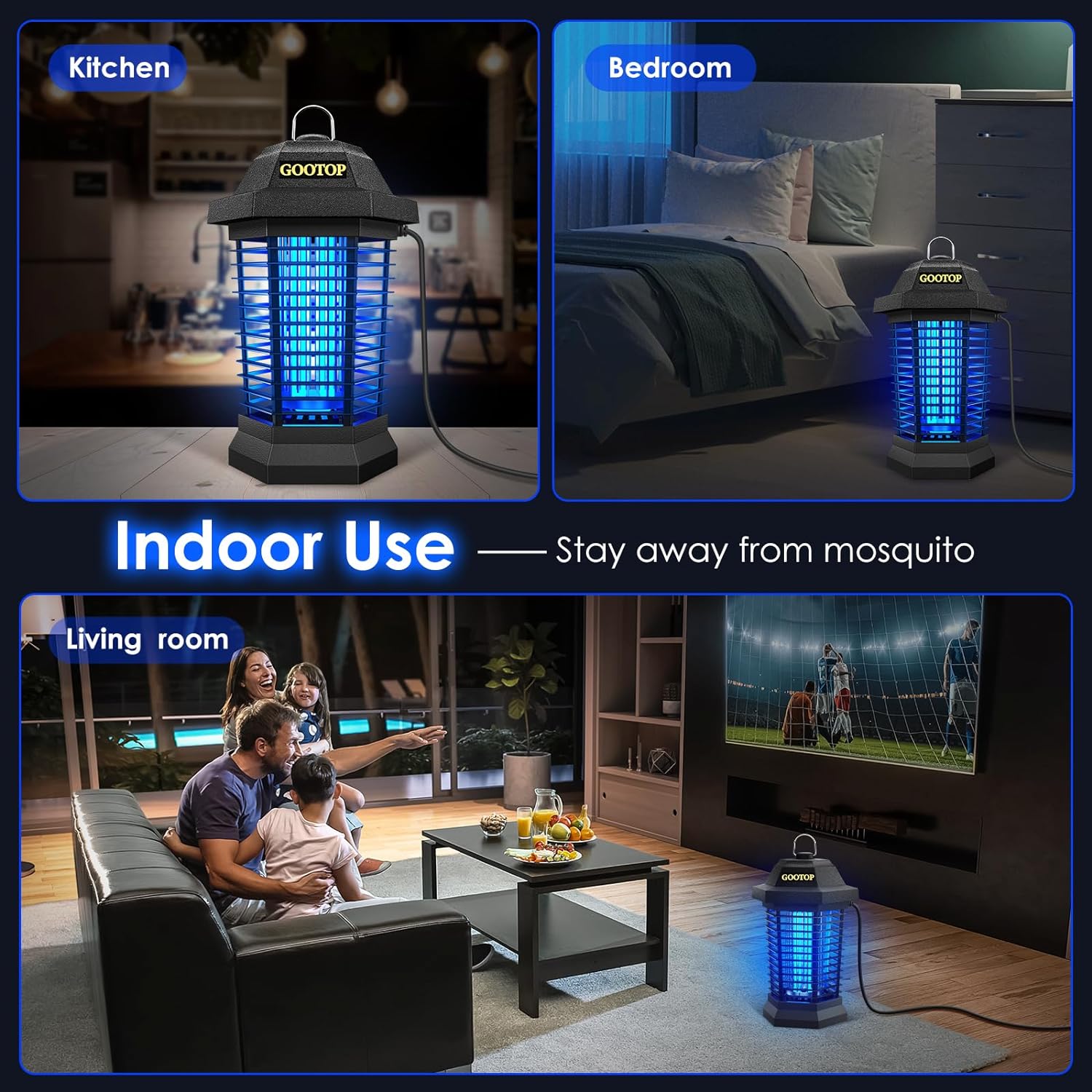 GOOTOP Bug Zapper Outdoor, Mosquito Zapper Outdoor, Electric Fly Zapper,Fly Traps, Mosquito Killer, 3 Prong Plug,Flying Insects Zapper Outdoor 90-130V, ABS Plastic Outer (Black)