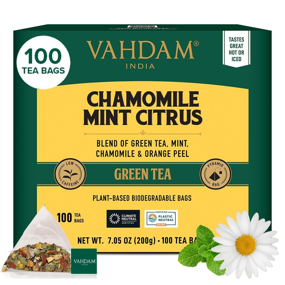 VAHDAM, Organic Turmeric Ginger Herbal Tea Bags (100 Pyramid Tea Bags) Caffeine Free, Non GMO, Gluten Free | 100% Pure Herbal Blend - Savory & Spicy | Plant-Based Tea Bags | Resealable Ziplock Pouch