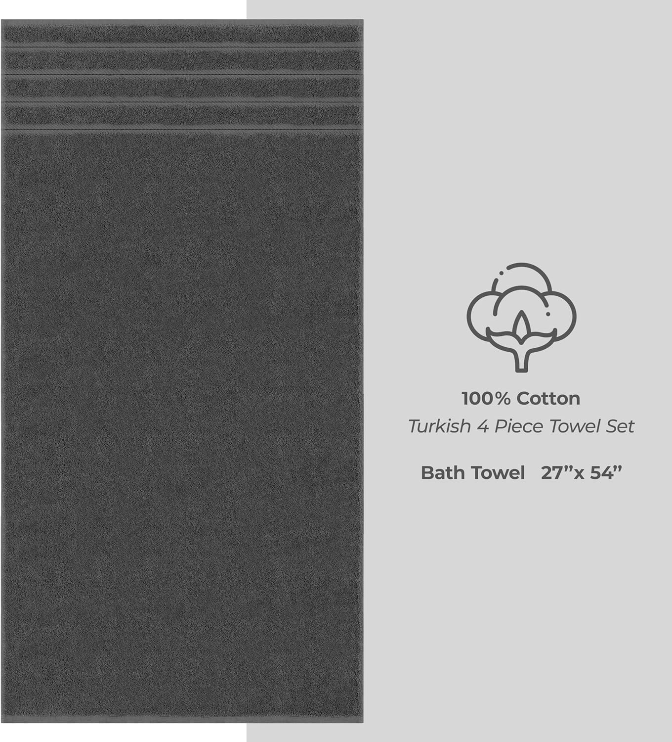 American Soft Linen Luxury 6 Piece Towel Set, 2 Bath Towels 2 Hand Towels 2 Washcloths, 100% Cotton Turkish Towels for Bathroom, Light Grey Towel Sets