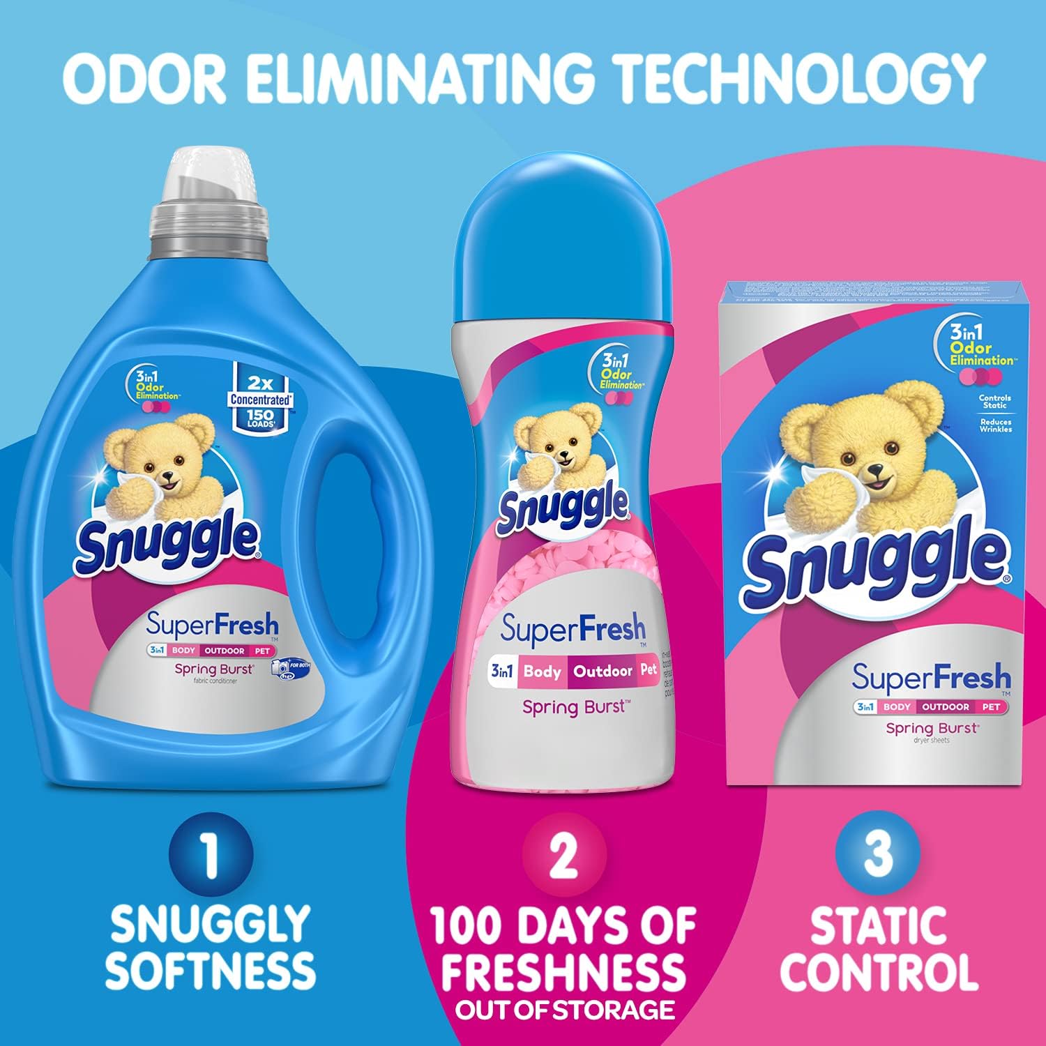 Snuggle Liquid Fabric Softener, SuperFresh Original, Eliminates Tough Odors, 2X Concentrated, 150 Loads