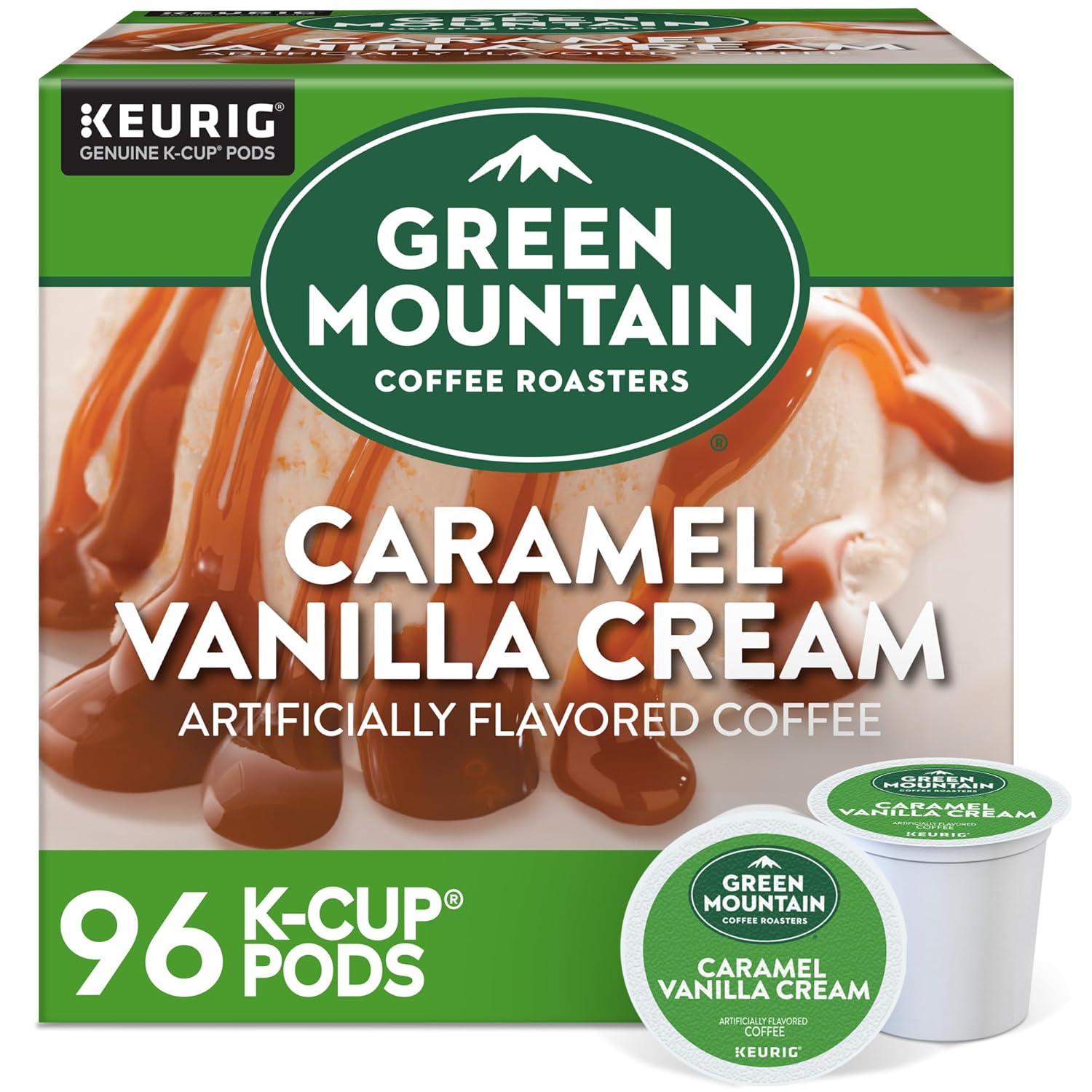 Green Mountain Coffee Roasters Caramel Vanilla Cream Keurig Single-Serve K-Cup pods, Light Roast Coffee, 72 Count (6 Packs of 12)